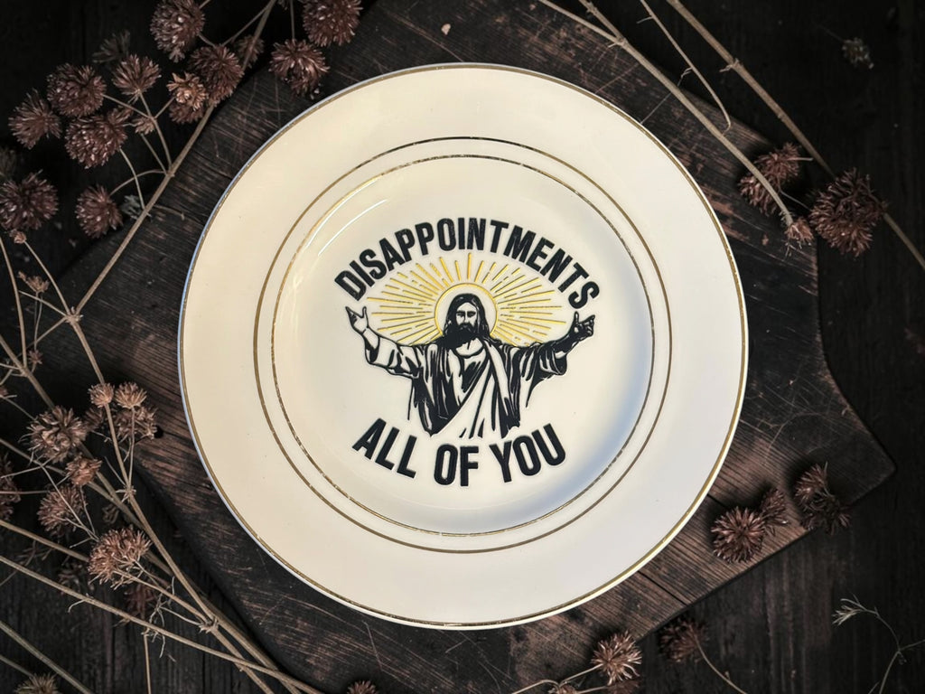 Vintage plate with the words Disappointments. All of You.