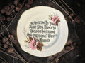 Vintage plate with the words I'm Protecting My Peace These Days, Mainly by Declining Invitations and Pretending I Haven't Seen Messages.