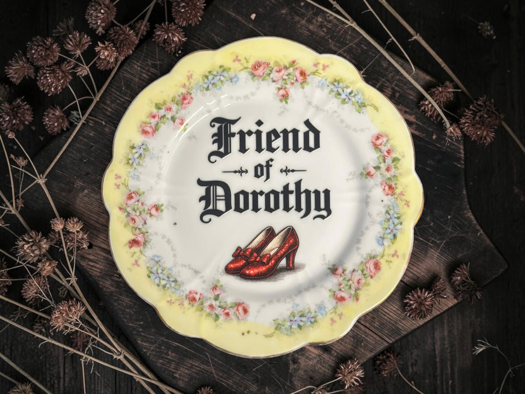 Vintage decorative plate featuring Friend of Dorothy