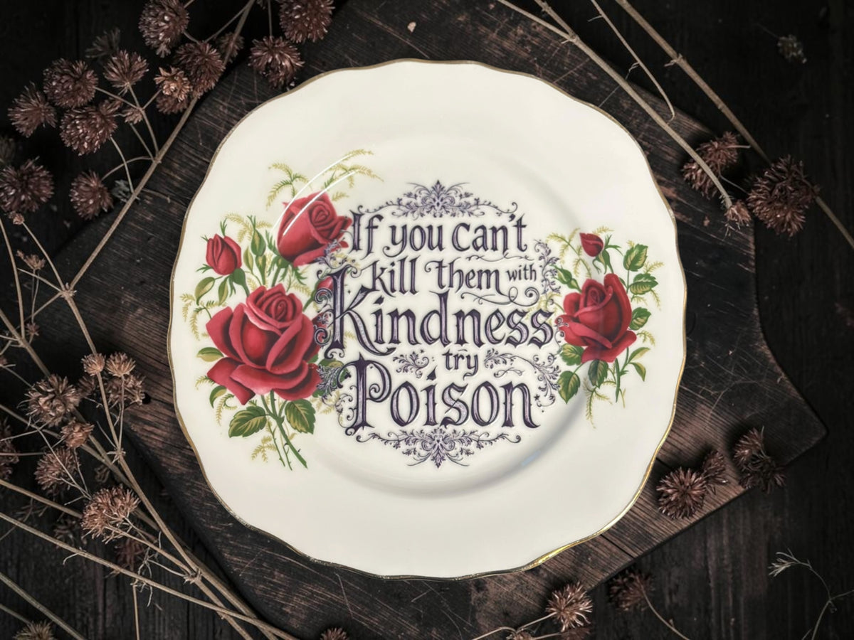 Vintage decorative plate reading If you can’t kill them with kindness try poison