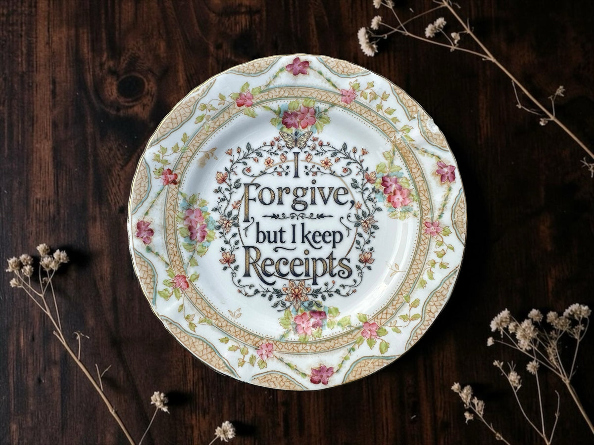 I Forgive But I Keep Receipts vintage plate