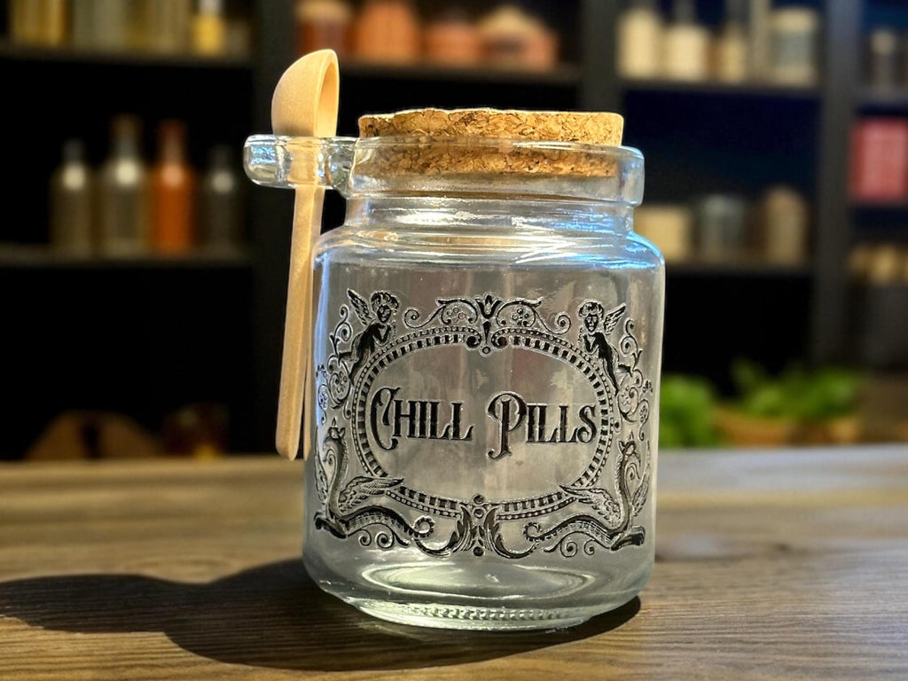 Chill pills small glass jar