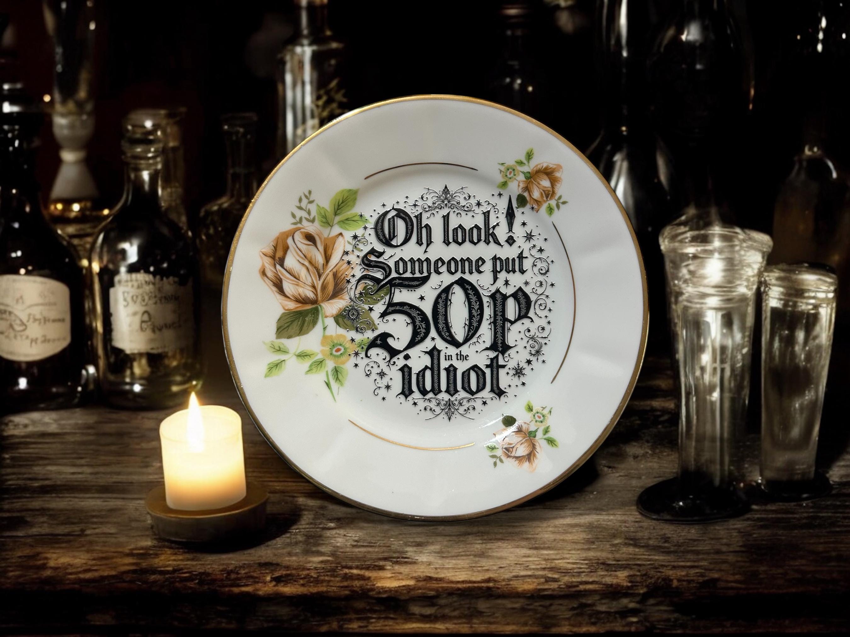 Oh Look, Someone Put 50p in the Idiot Plate  Vintage Crackpottery with stand