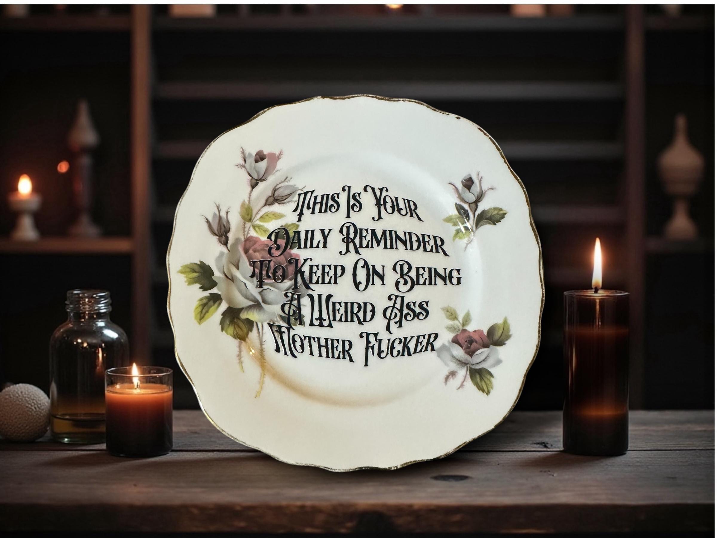 Weird Ass Mother Fucker Plate  Vintage Crackpottery with stand