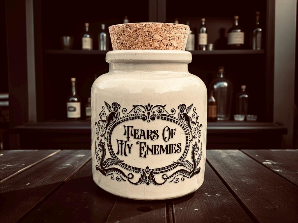 Tears of my enemies stoneware apothecary jar