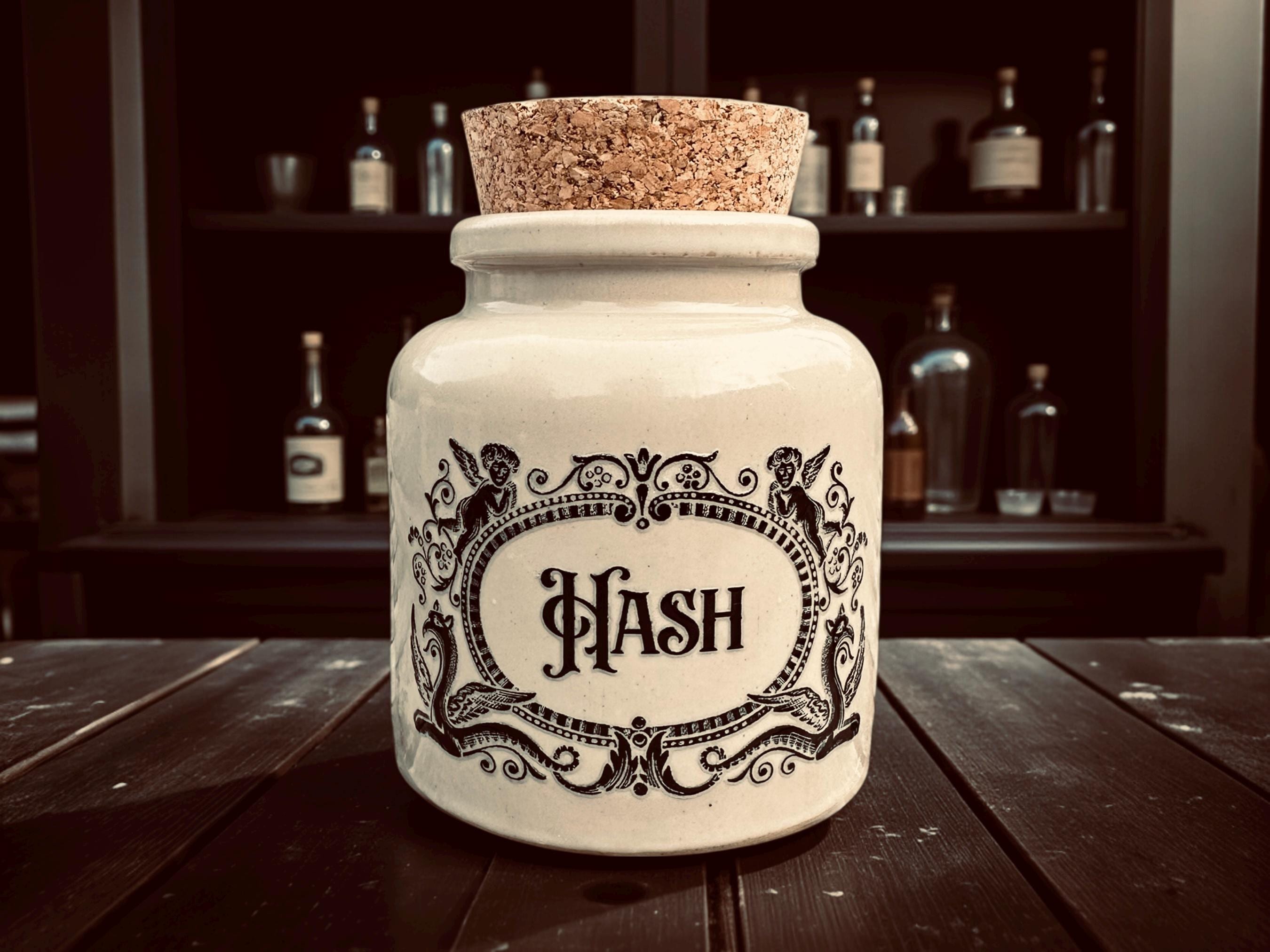 Hash stoneware apothecary jar