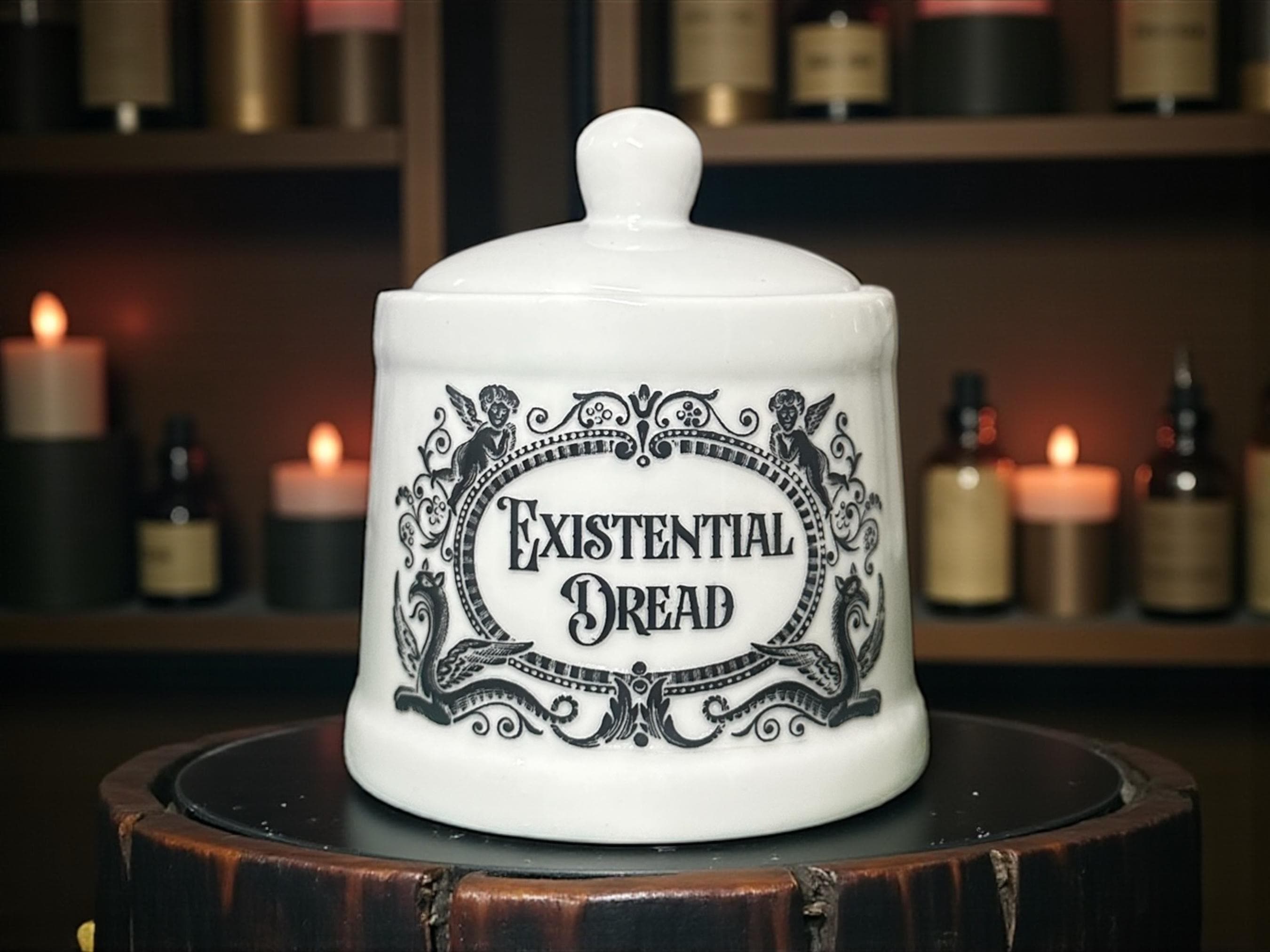 Existential Dread white apothecary jar pot