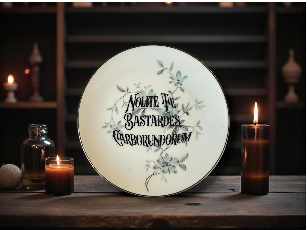 Nolite te bastardes carborundurm, vintage plate with stand