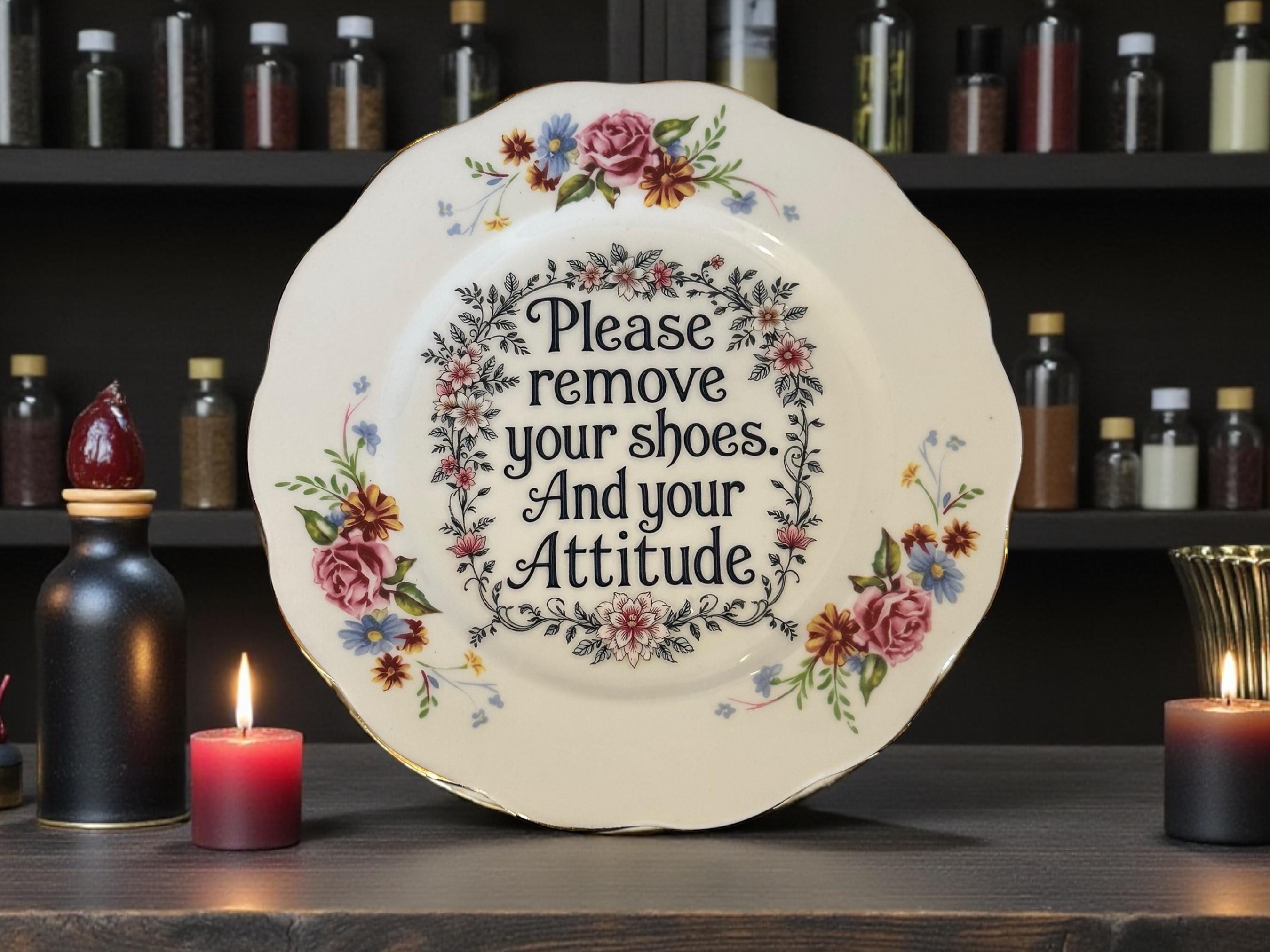 Please Remove Your Shoes And Your Attitude Vintage 16cm Decorative Plate with Stand