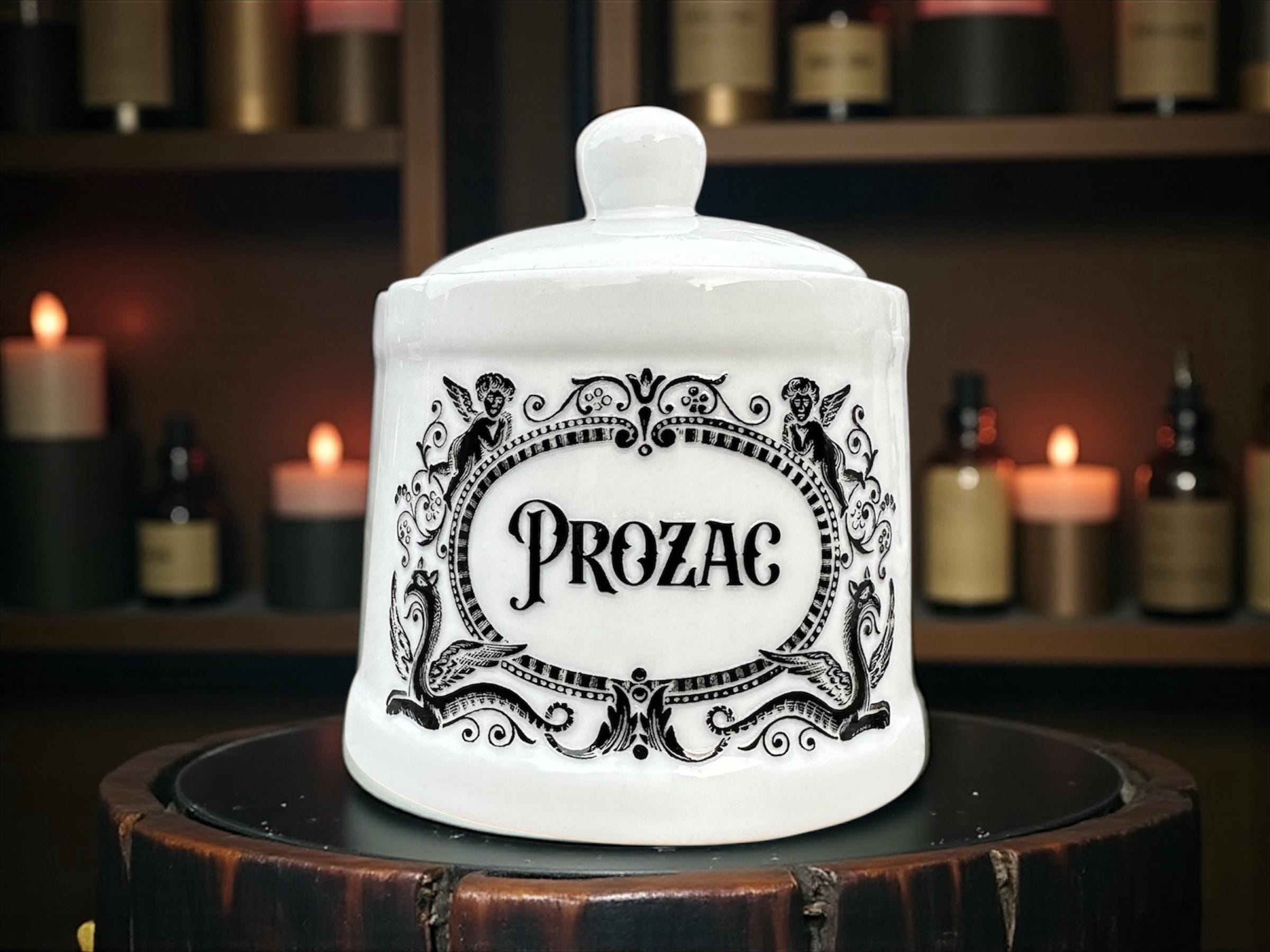 Prozac Ceramic Jar | Funny Statement Storage | Humorous Home Decor | Gift for Mental Health Awareness