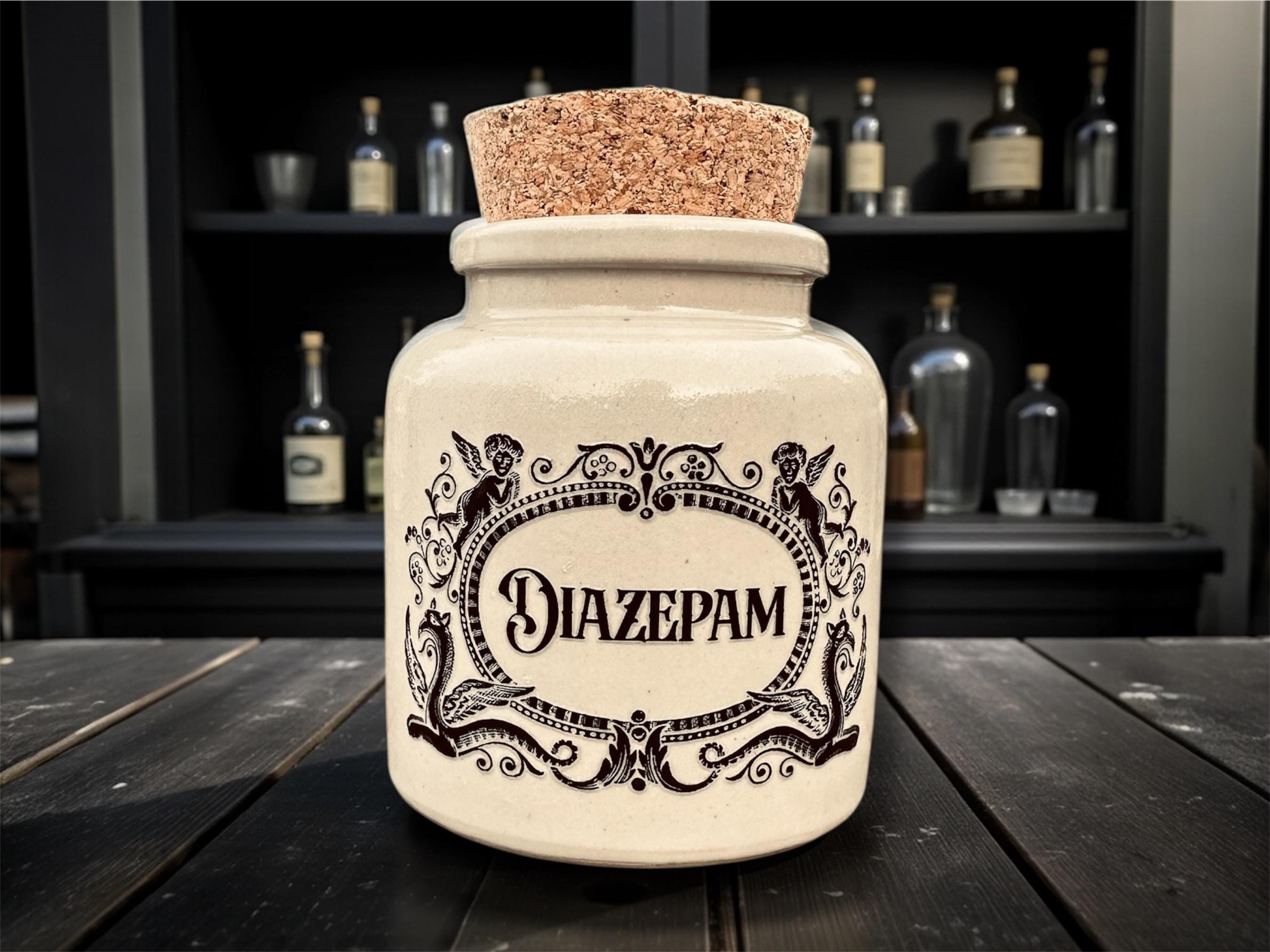 Diazepam Stoneware Jar | Funny Mental Health Decor | Statement Storage | Novelty Gift