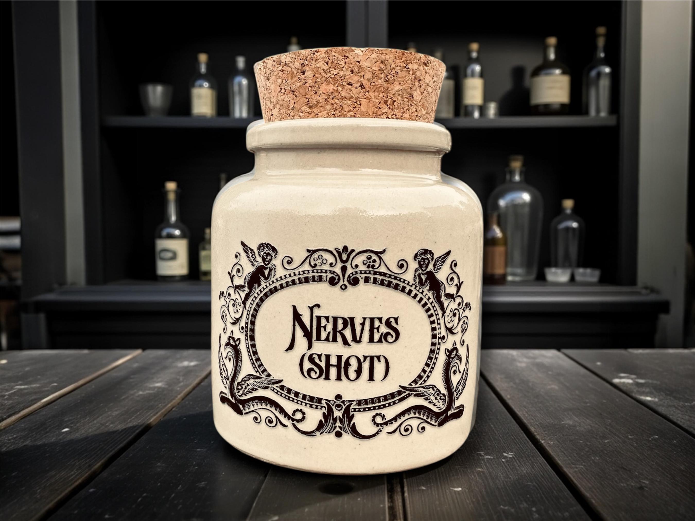 Nerves Shot Stoneware Jar | Funny Statement Storage | Humorous Home Decor | Novelty Gift