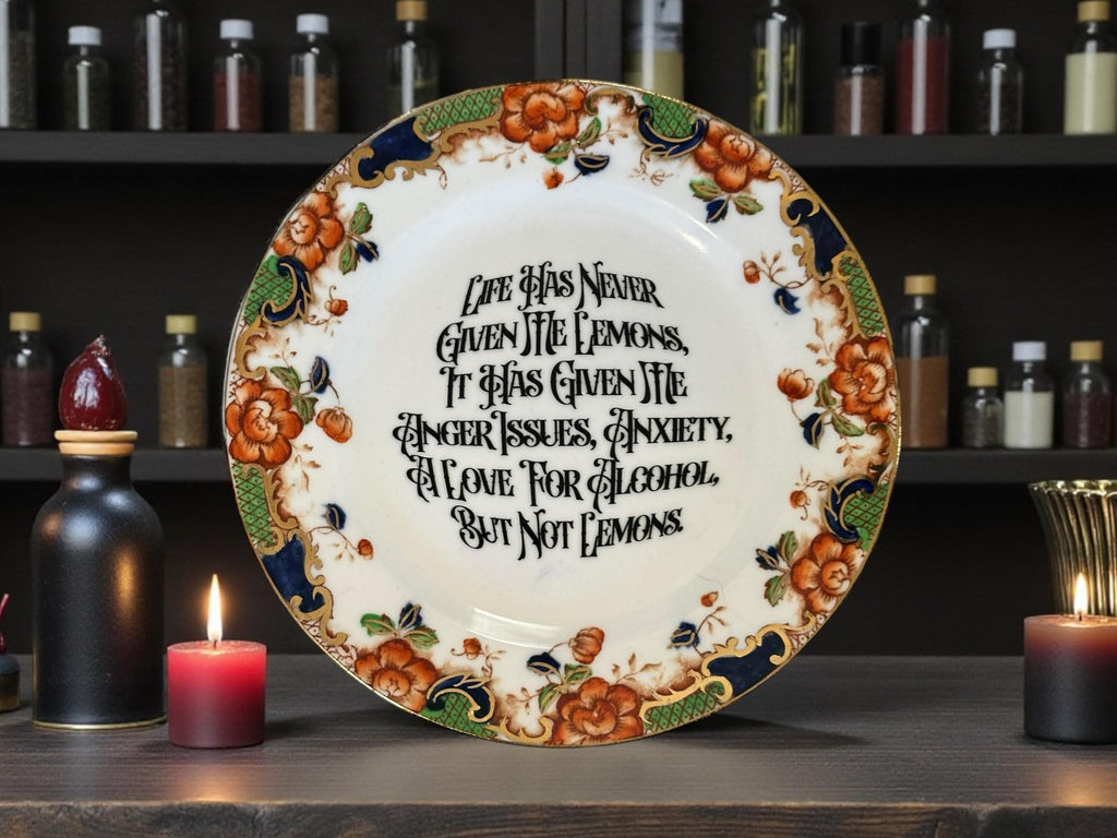 Life Has Never Given Me Lemons Vintage Plate Vintage Crackpottery with stand