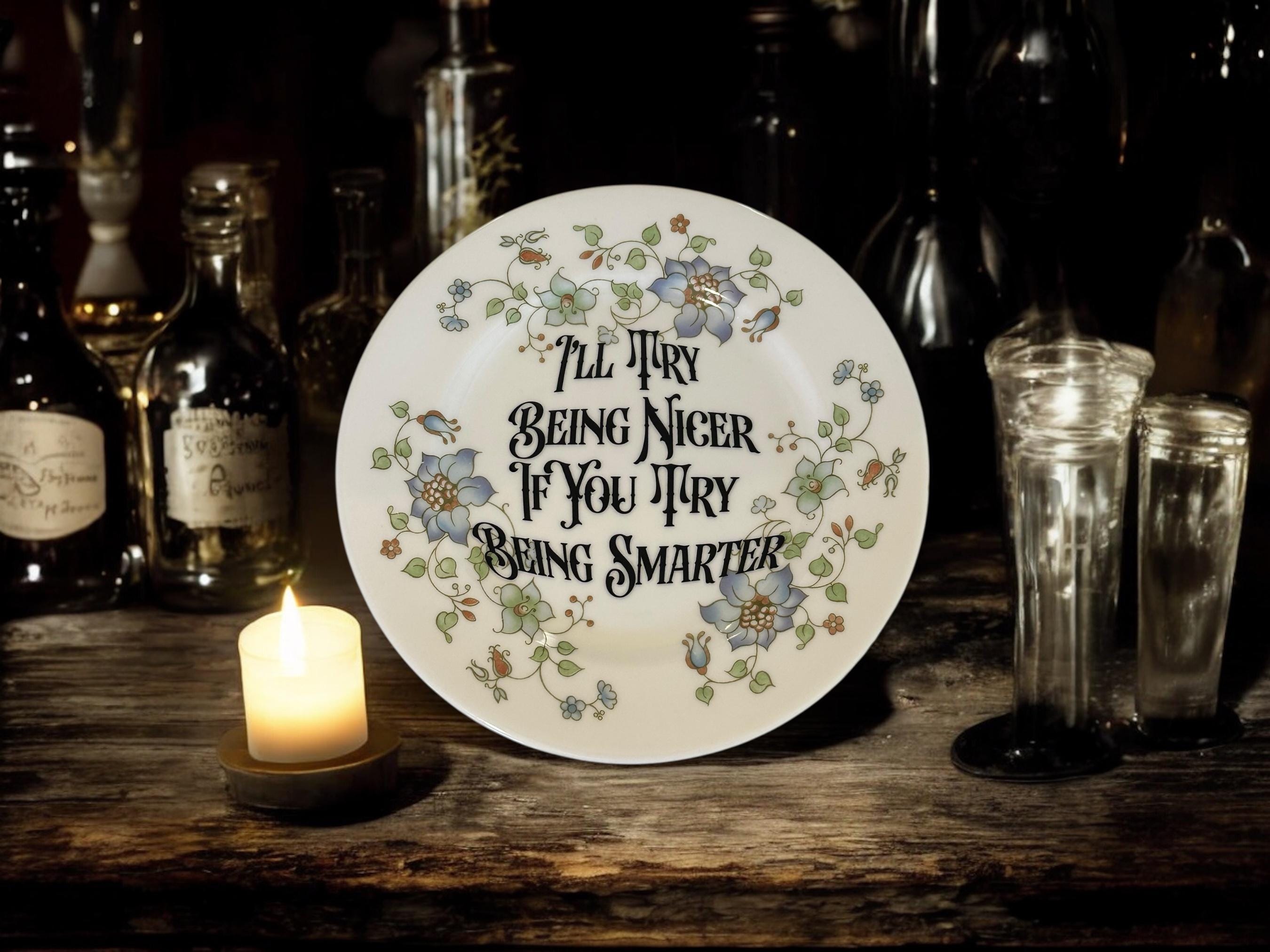 Ill Try Being Nicer If You Try Being Smarter Vintage Plate  Vintage Crackpottery with stand