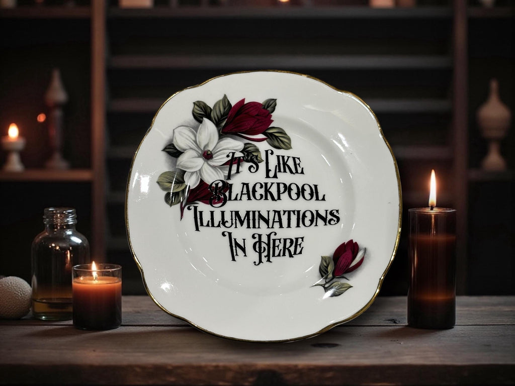 It's like blackpool illuminations in here, vintage plate with stand