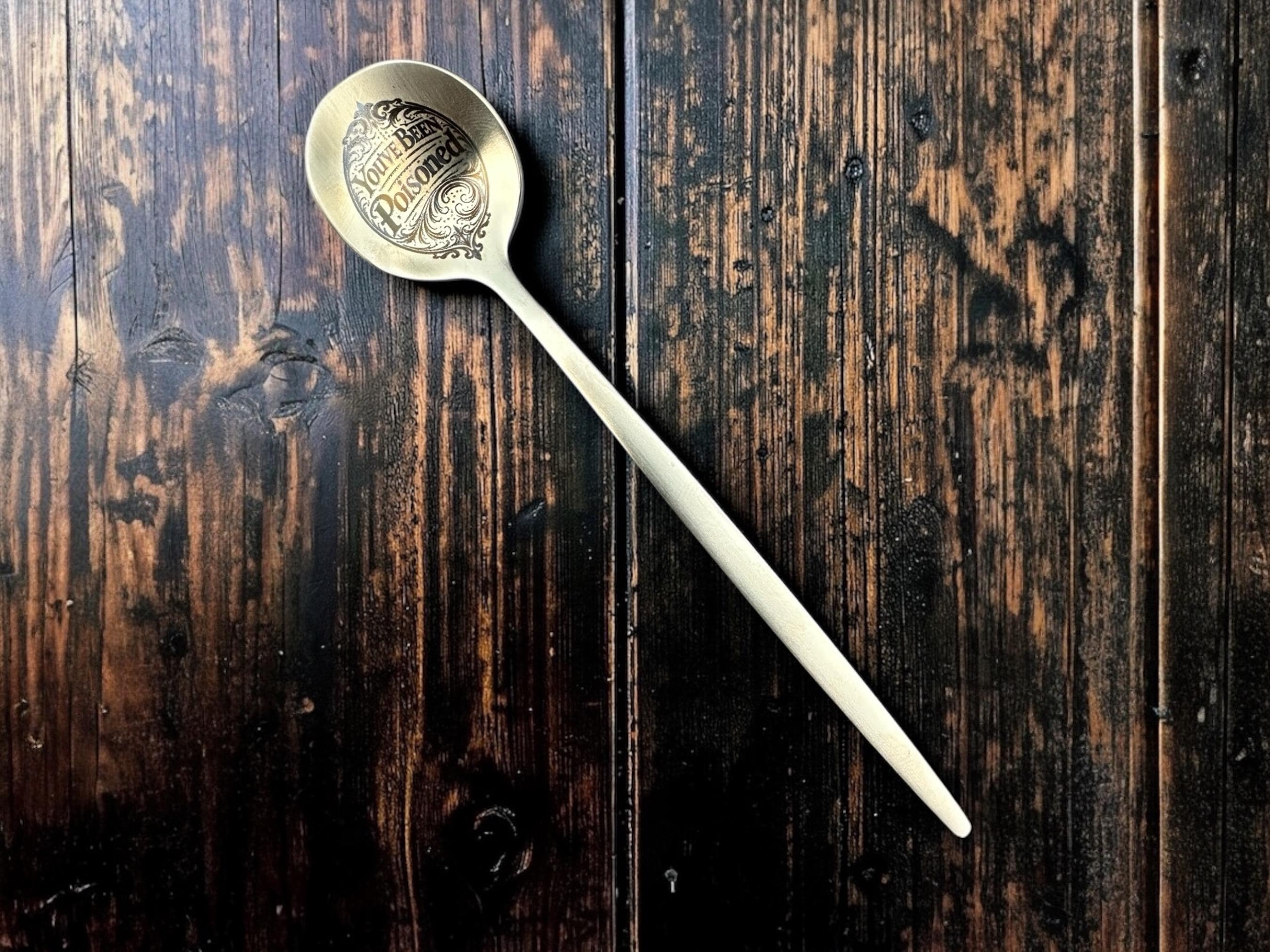 Youve Been Poisoned Engraved Gold Teaspoon, Gothic Spoon, Dark Humour Gift, Novelty Teaspoon, Spooky Kitchen Decor, Funny Rude Spoon