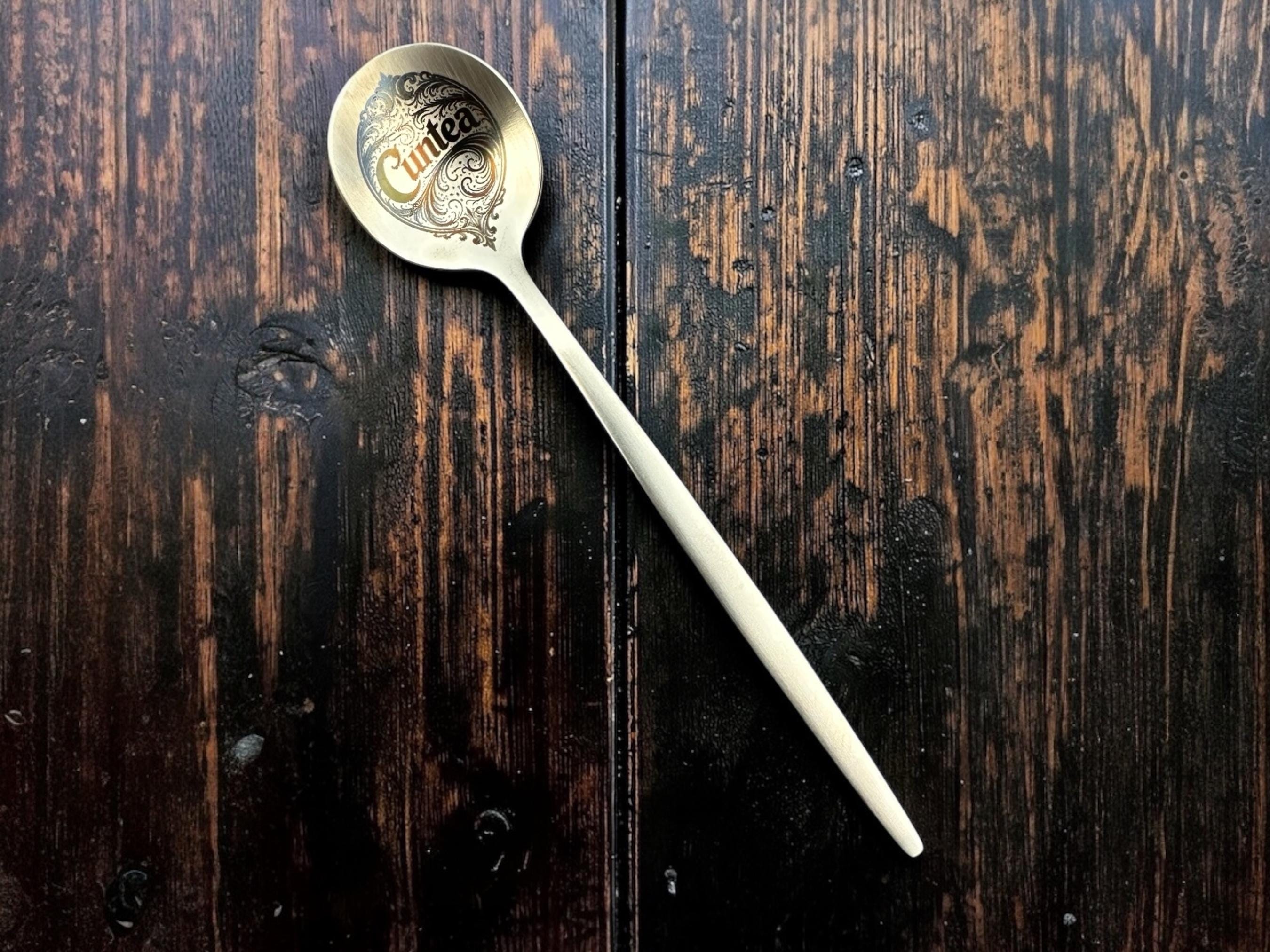Cuntea Engraved Gold Teaspoon, Funny Rude Spoon, Adult Humour Gift, Novelty Tea Spoon, Sarcastic Kitchen Gift, Gothic Cutlery