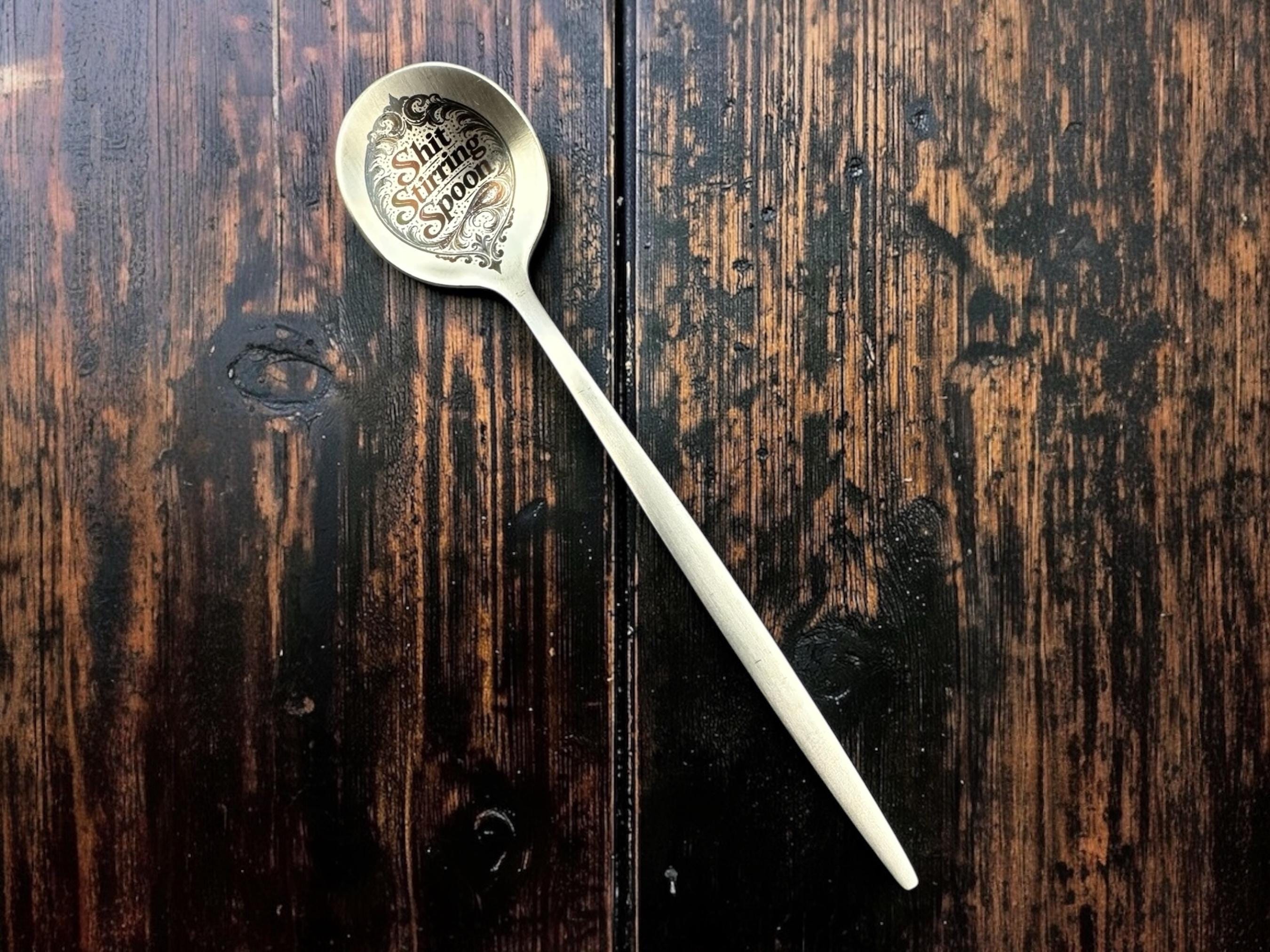 Shit Stirring Spoon Engraved Gold Teaspoon, Funny Rude Spoon Gift, Adult Humour Cutlery, Novelty Teaspoon, Sarcastic Kitchen Gift