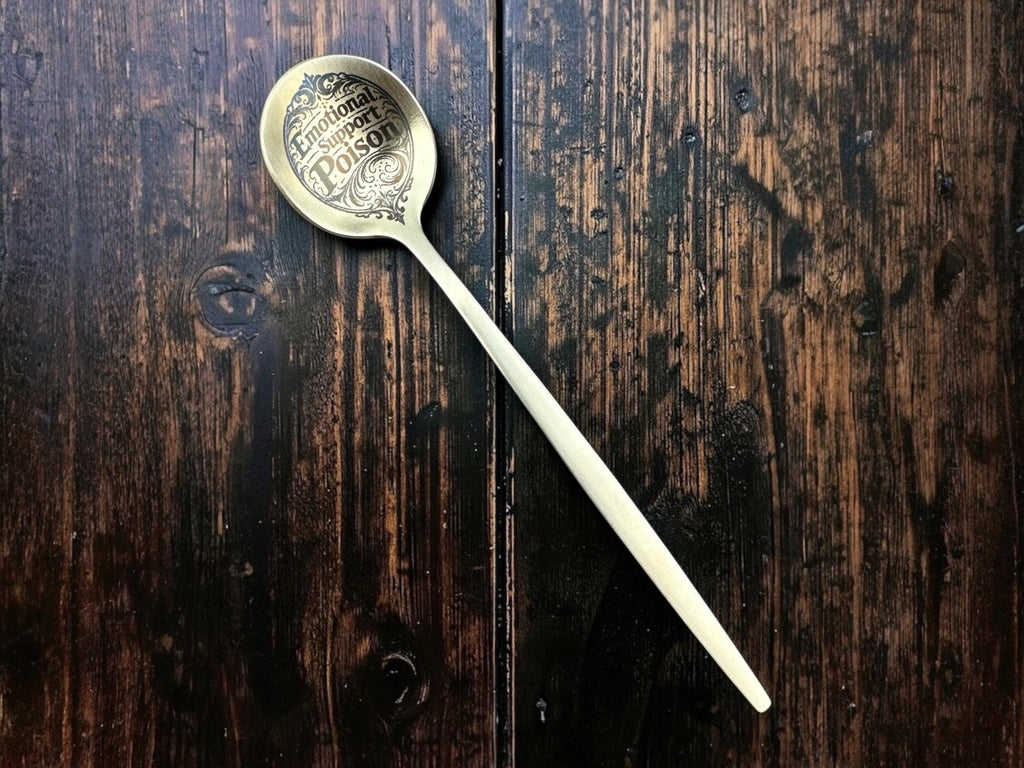 Emotional Support Poison Engraved Gold Teaspoon, Funny Dark Humour Spoon, Gothic Teaspoon Gift, Rude Cutlery, Novelty Spoon