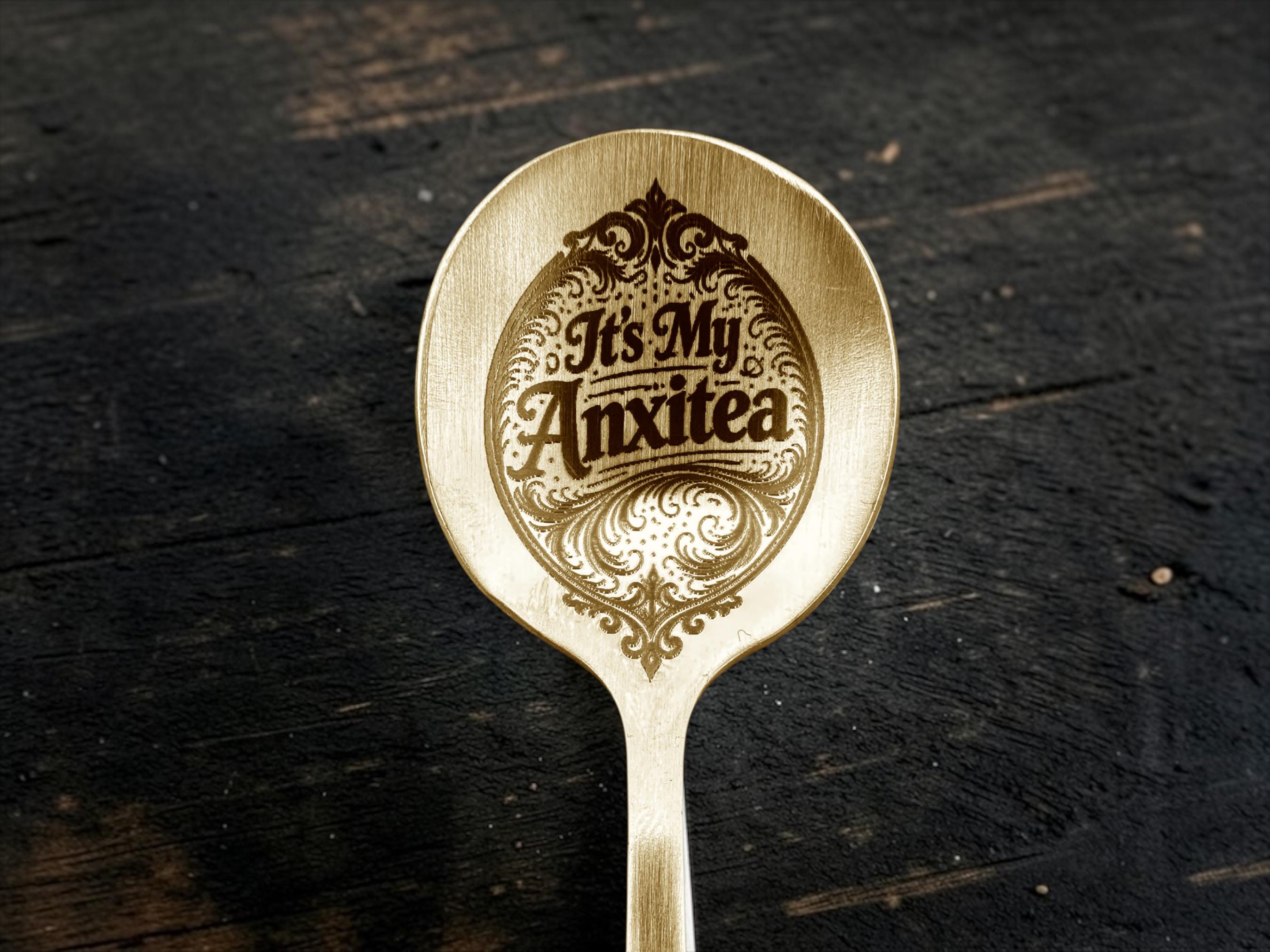 Its My Anxitea Engraved Gold Teaspoon, Funny Anxiety Spoon, Rude Teaspoon Gift, Dark Humour Cutlery, Novelty Spoon