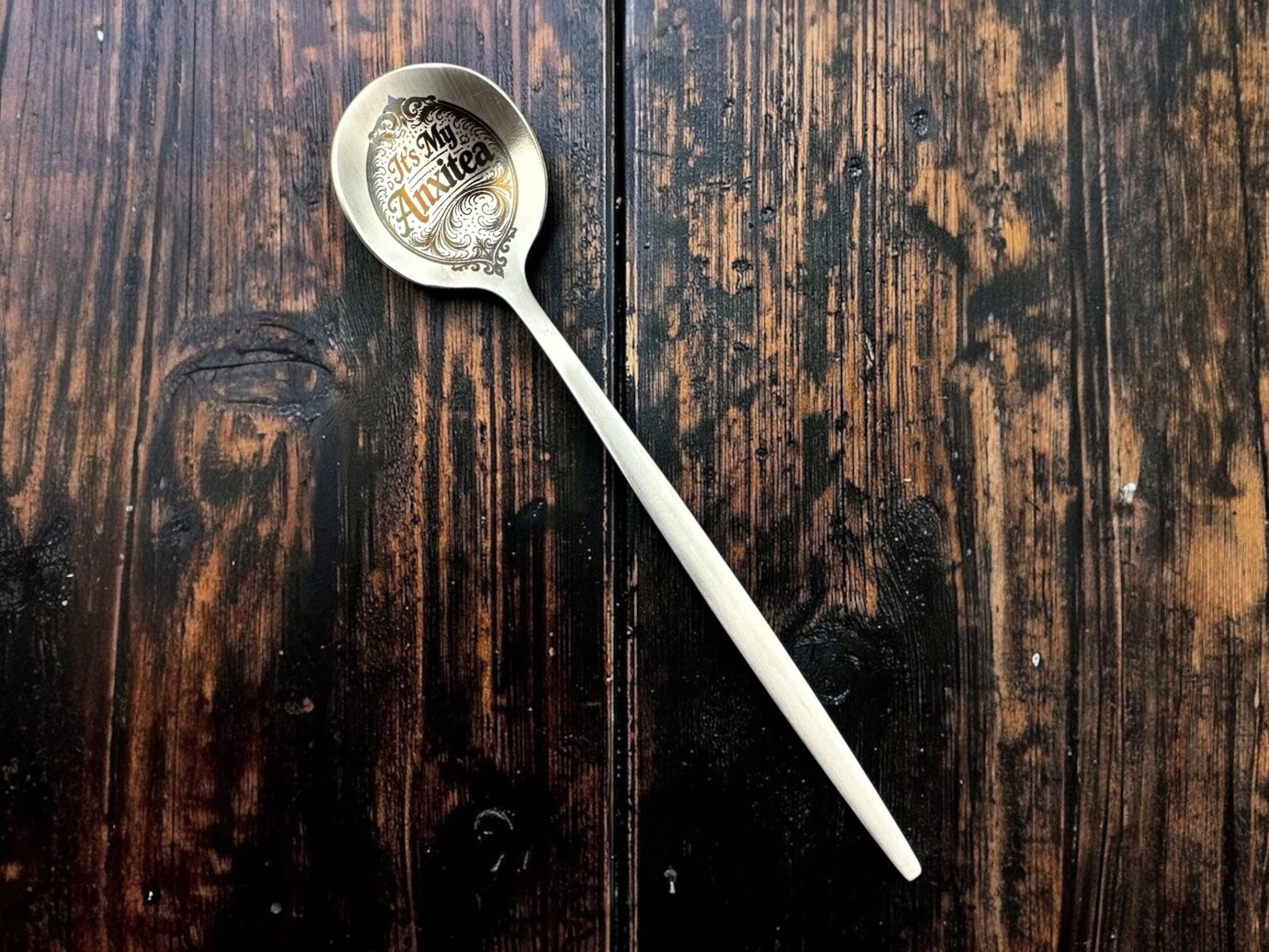 Its My Anxitea Engraved Gold Teaspoon, Funny Anxiety Spoon, Rude Teaspoon Gift, Dark Humour Cutlery, Novelty Spoon