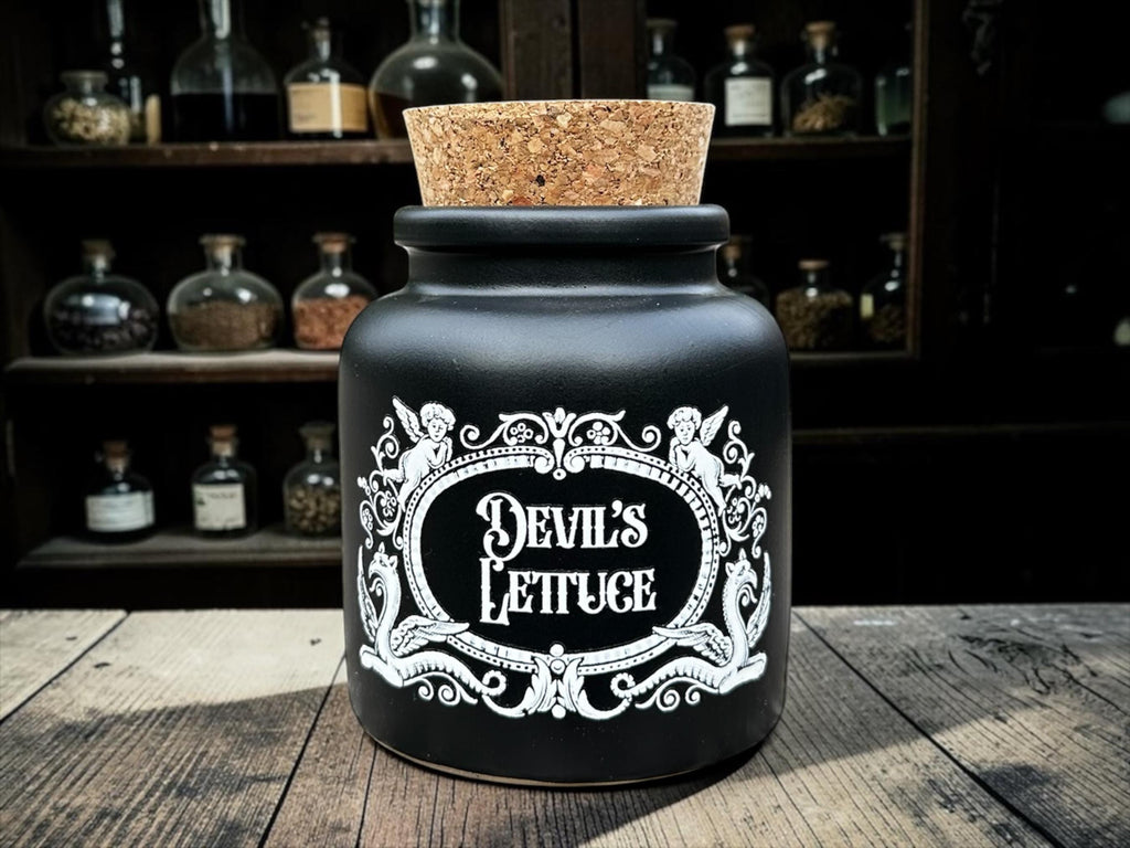 Devils Lettuce Apothecary Jar  Dark Humour Storage Jar  Gothic Kitchen Decor  Funny Weed Jar  Alternative Home Gift