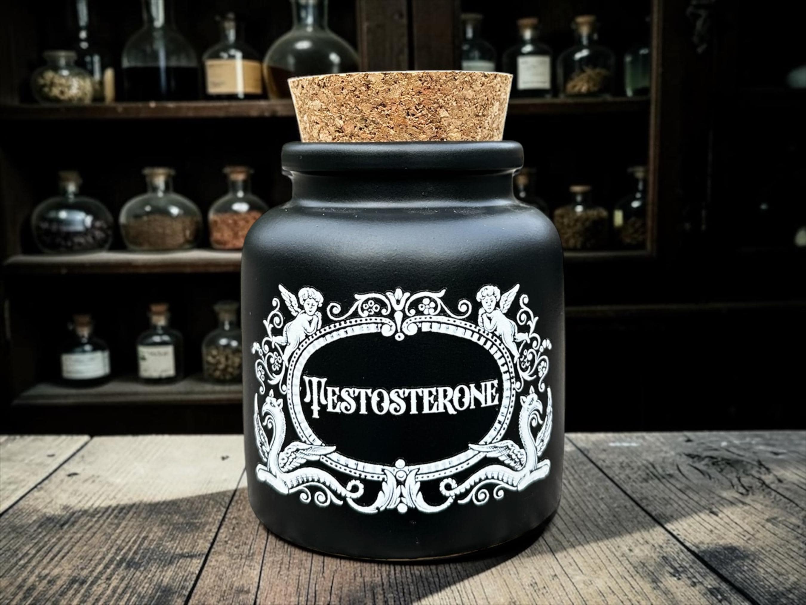 Testosterone Apothecary Jar  Funny Dark Humour Storage Jar  Gothic Bathroom Decor