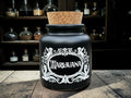 Apothecary Stoneware Jar “Marijuana  Gothic Storage Jar  11 cm x 8.5 cm  The Crackpottery