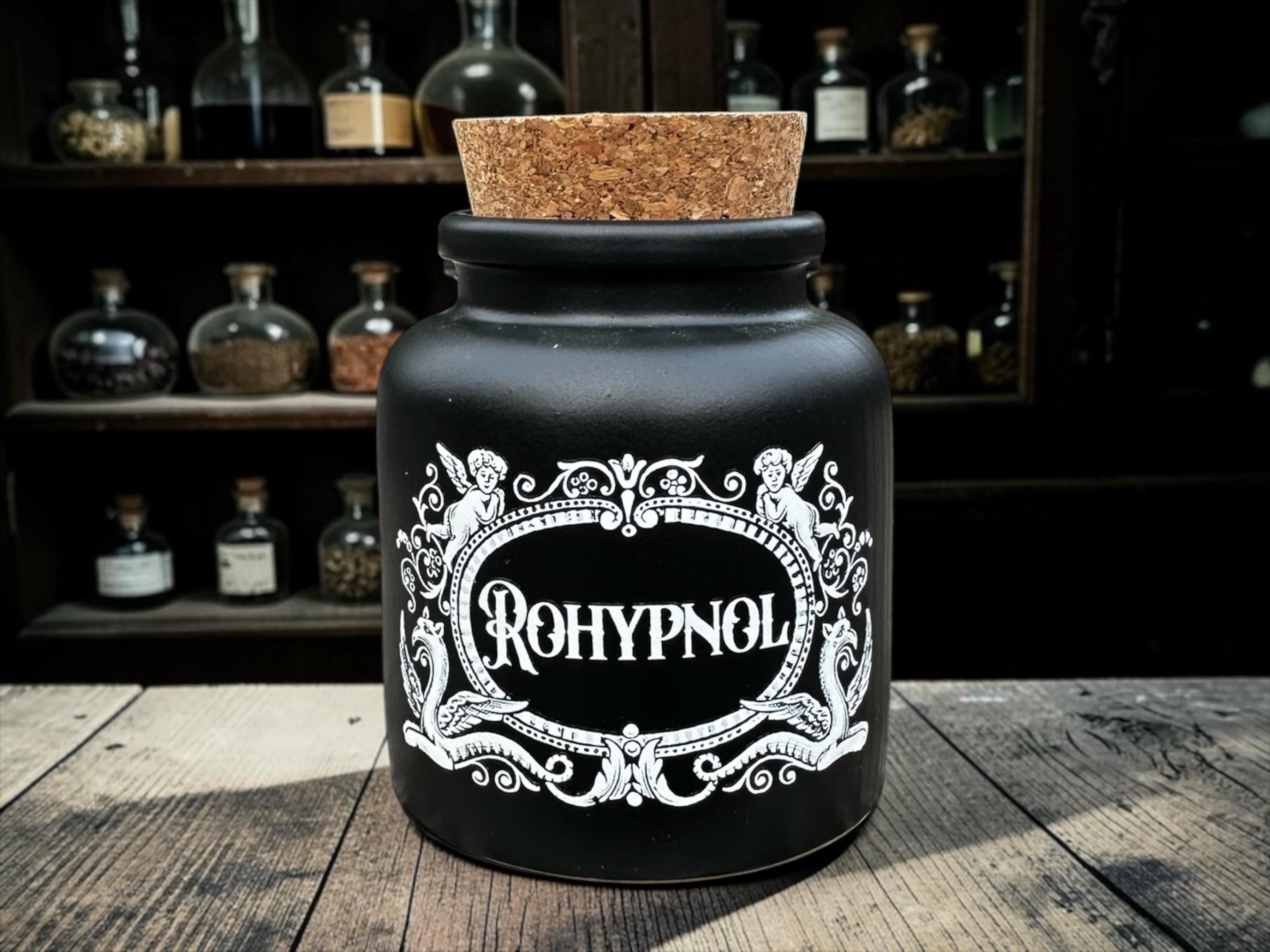 Rohypnol Cork Lid Jar  Gothic Storage Decor  Moody Victorian Apothecary Aesthetic