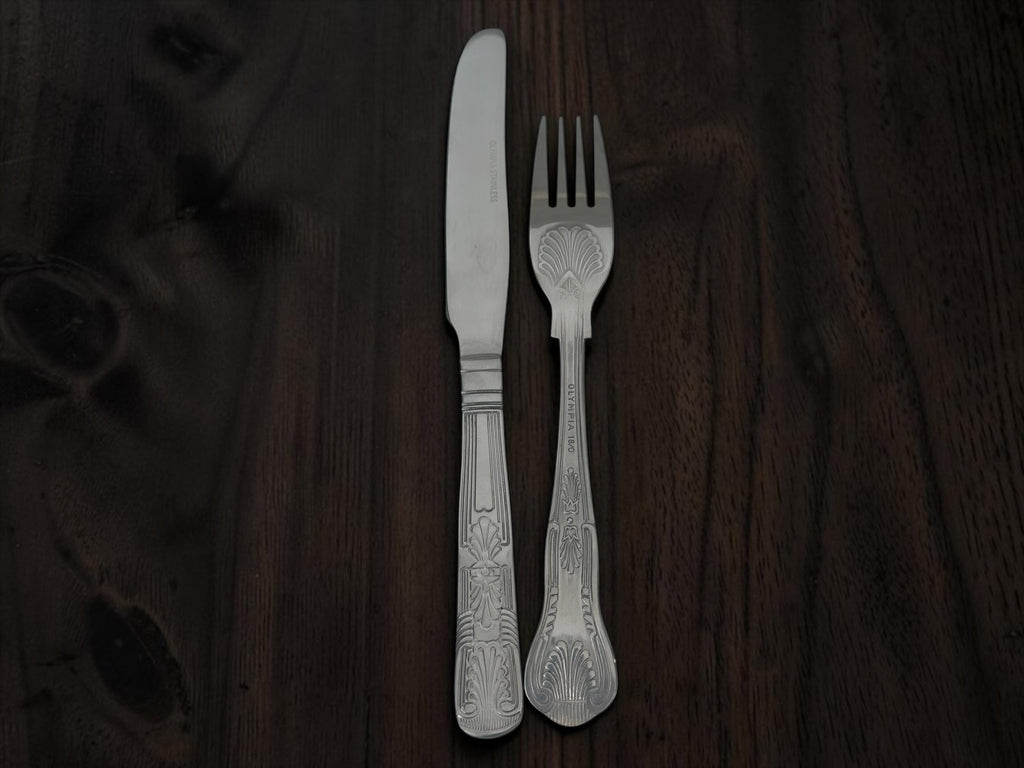 Cut My Food Into Pieces Cutlery Set | Engraved Knife & Stabby Fork | Gothic Blackletter | Dark Humour Gift