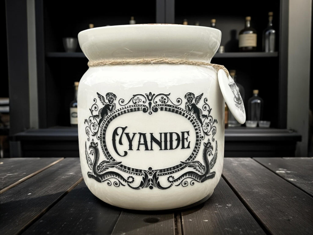 Crackpottery Ceramic Jar “Cyanide  Funny Storage Jar, Dark Humour Kitchen Canister, Cream Ceramic Jar with Airtight Lid, Quirky Gift