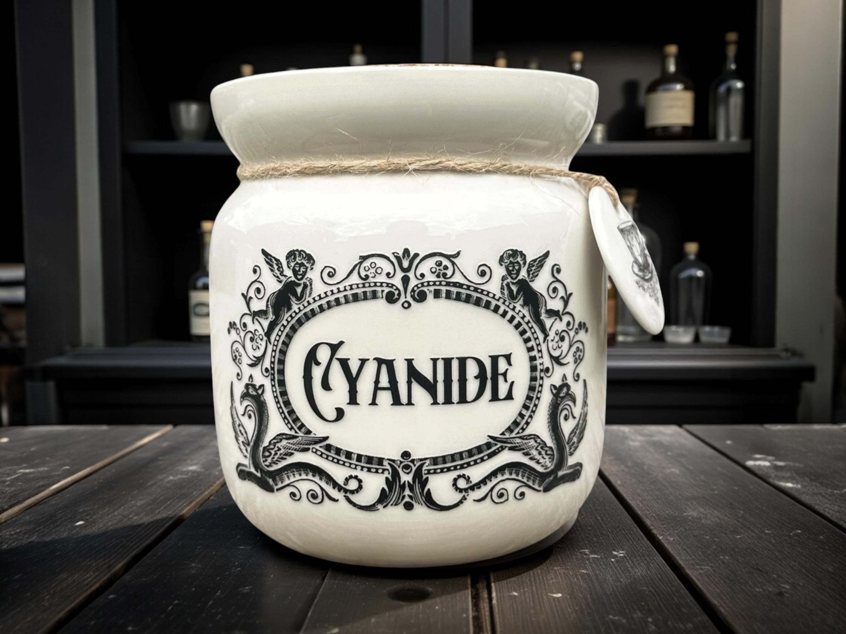 Crackpottery Ceramic Jar “Cyanide  Funny Storage Jar, Dark Humour Kitchen Canister, Cream Ceramic Jar with Airtight Lid, Quirky Gift