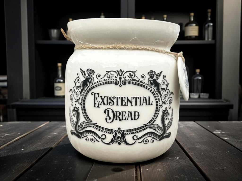 Crackpottery Ceramic Jar “Existential Dread  Funny Storage Jar, Dark Humour Kitchen Canister, Cream Ceramic Jar, Quirky Gift