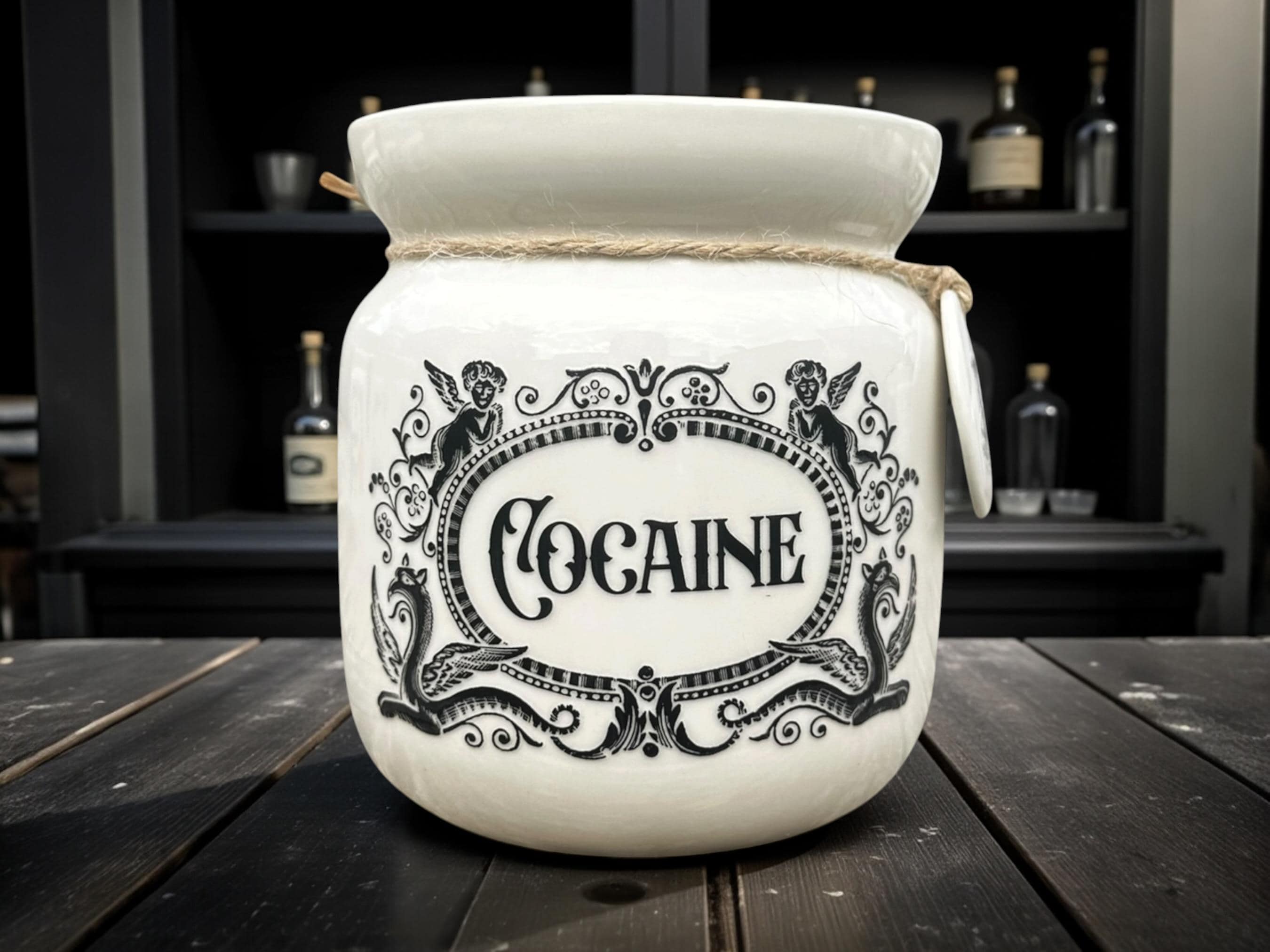 Crackpottery Ceramic Jar “Cocaine  Funny Storage Jar, Dark Humour Kitchen Canister, Cream Ceramic Jar with Airtight Lid, Quirky Gift