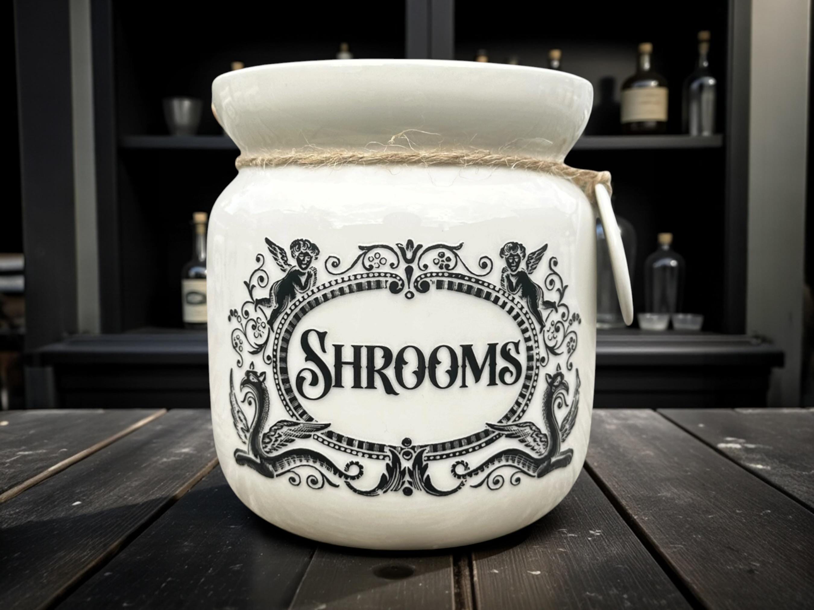 Crackpottery Ceramic Jar “Shrooms  Funny Storage Jar, Dark Humour Kitchen Canister, Cream Ceramic Jar with Airtight Lid, Quirky Gift