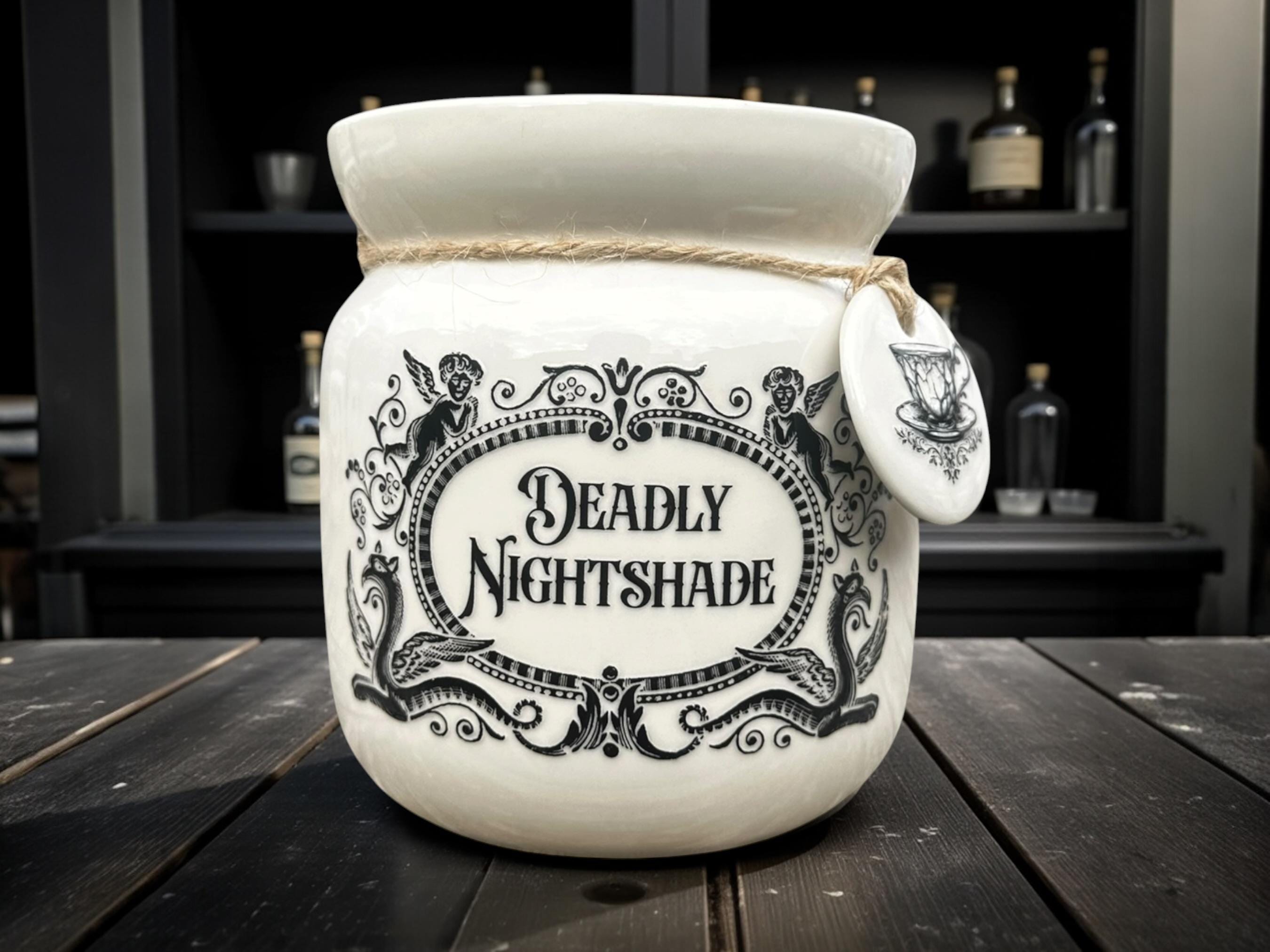 Crackpottery Ceramic Jar “Deadly Nightshade  Funny Storage Jar, Dark Humour Kitchen Canister, Cream Ceramic Jar Quirky Gift