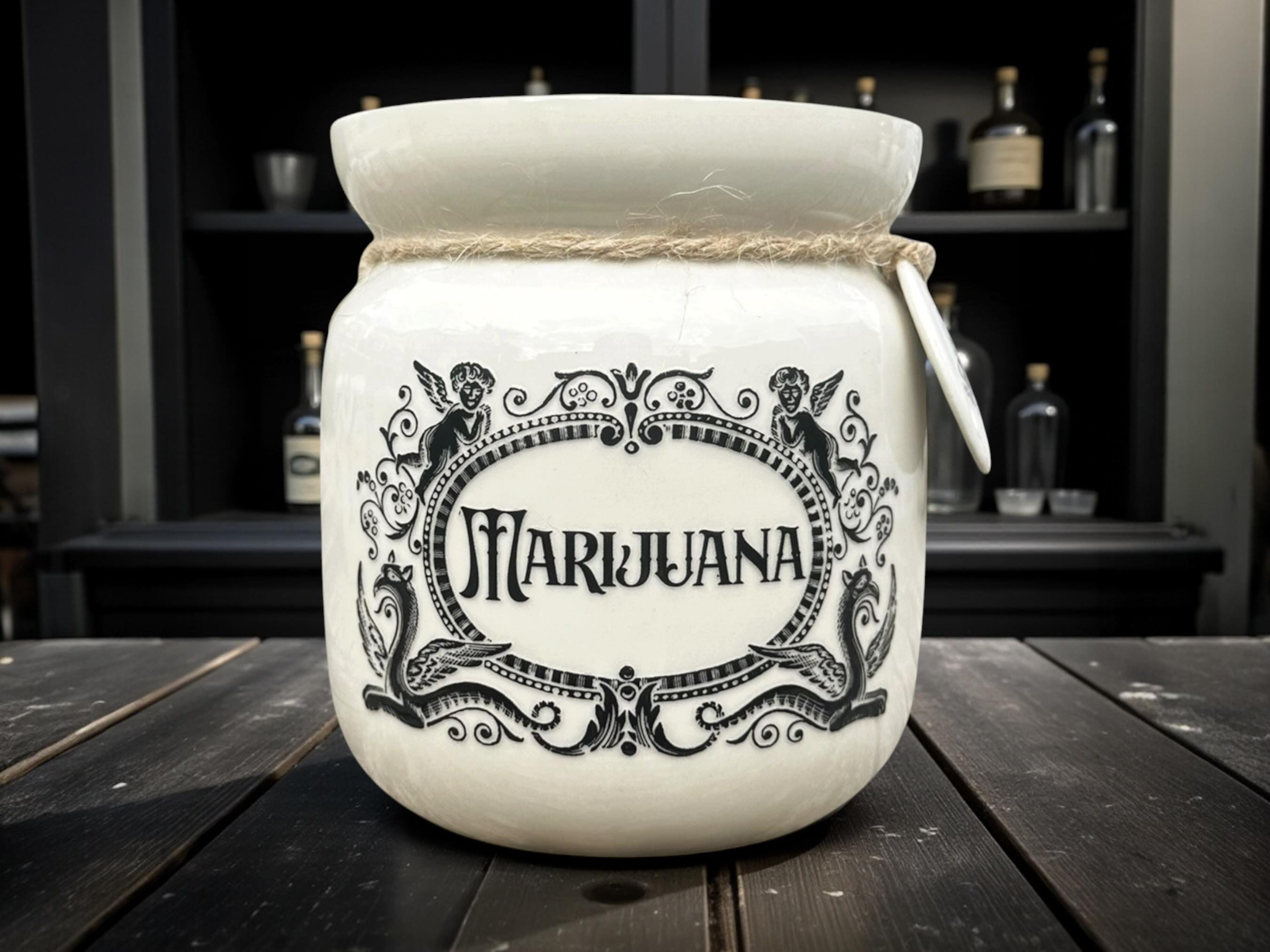 Crackpottery Ceramic Jar “Marijuana  Funny Storage Jar, Dark Humour Kitchen Canister, Cream Ceramic Jar with Airtight Lid, Quirky Gift
