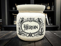 Crackpottery Ceramic Jar “Heroin  Funny Storage Jar, Dark Humour Kitchen Canister, Cream Ceramic Jar with Airtight Lid, Quirky Gift