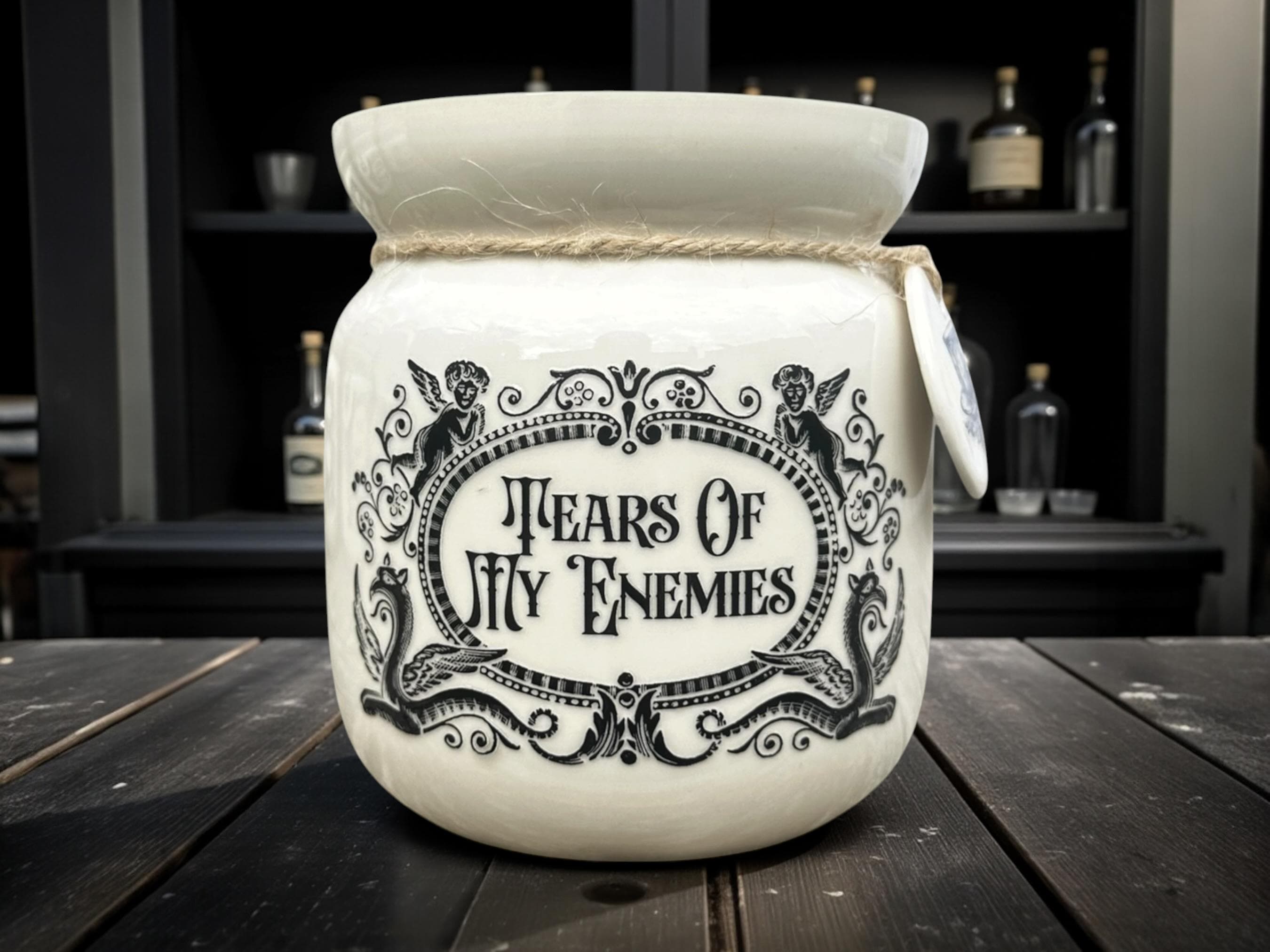 Crackpottery Ceramic Jar “Tears of My Enemies  Funny Storage Jar, Dark Humour Kitchen Canister, Cream Ceramic Jar Quirky Gift