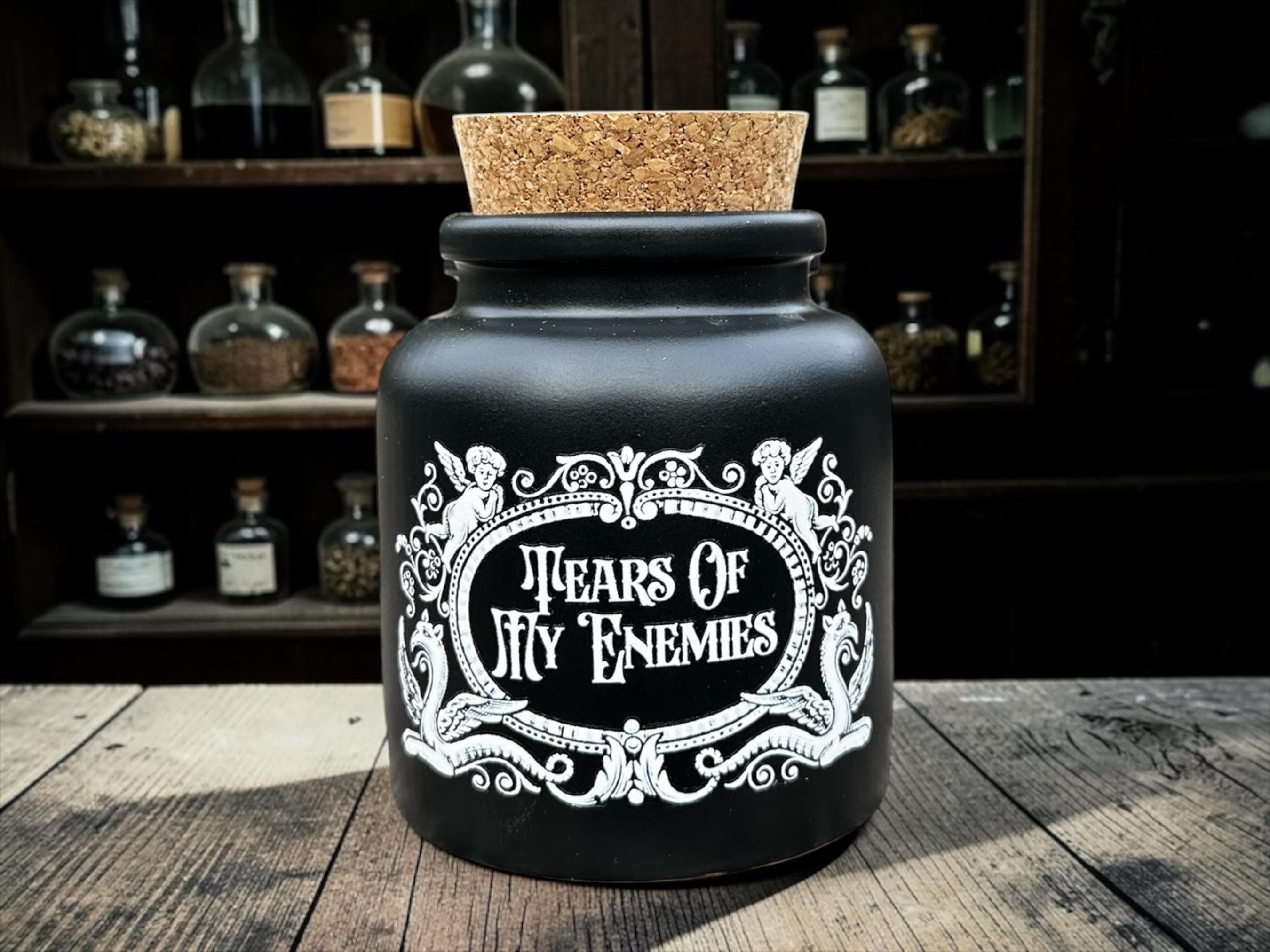 Tears of My Enemies Apothecary Jar  Gothic Storage Jar  Dark Humour Kitchen Decor  Alternative Gift