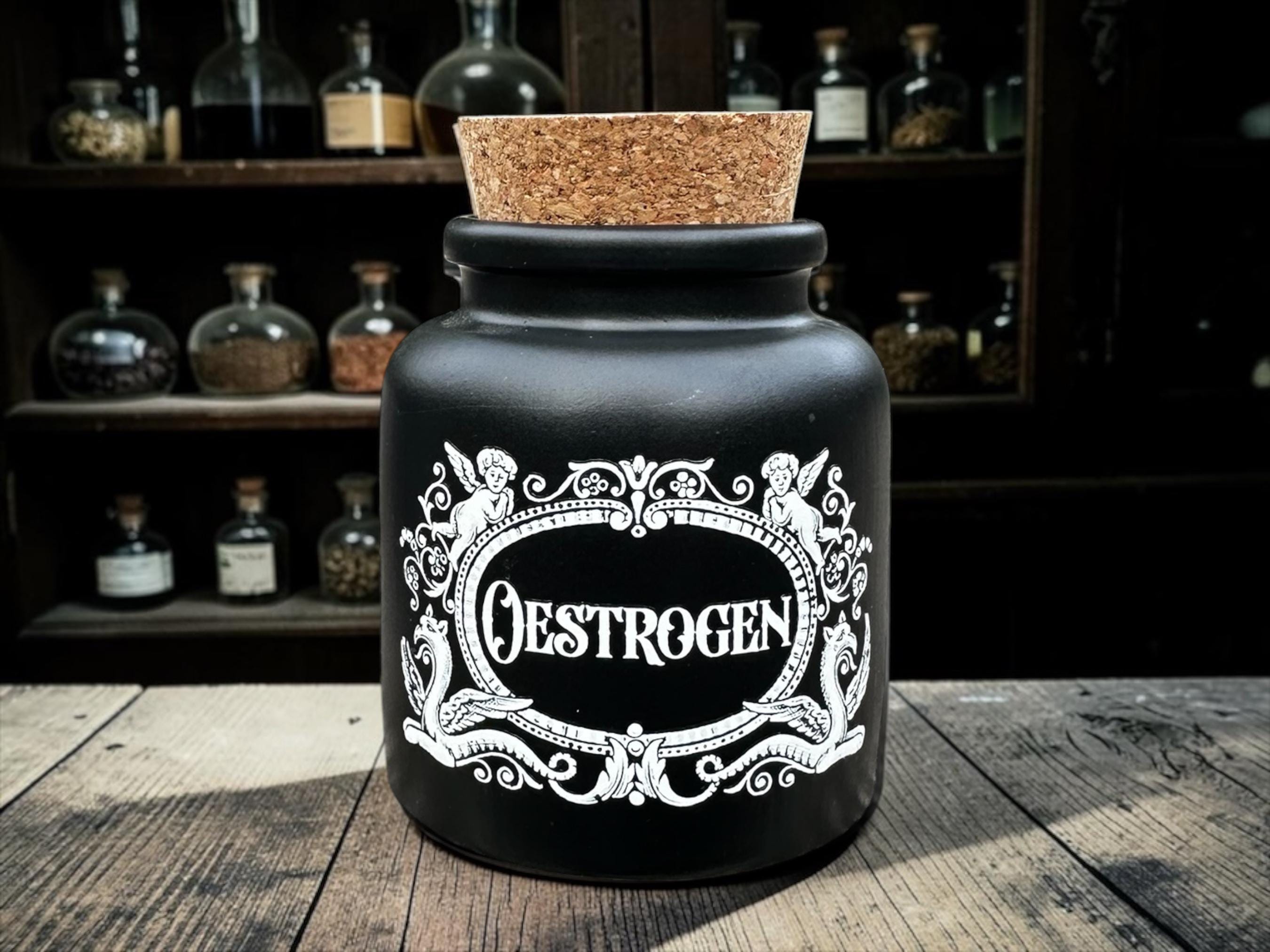 Oestrogen Apothecary Jar  Gothic Storage Jar  Dark Humour Decor  Alternative Gift