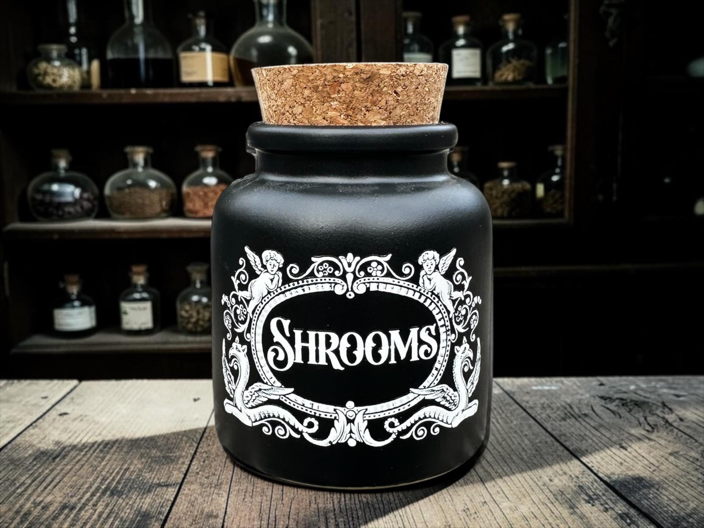 Shrooms Apothecary Jar  Gothic Storage Jar  Alternative Mushroom Decor  Dark Humour Gift