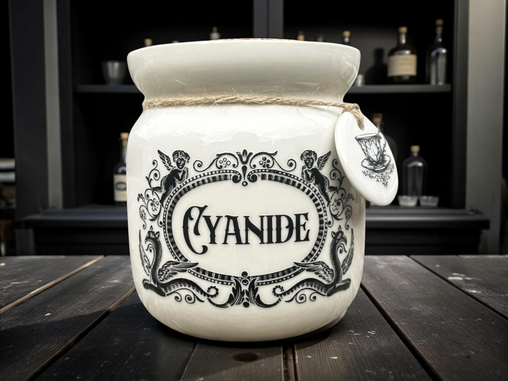 Crackpottery Ceramic Jar “Cyanide  Funny Storage Jar, Dark Humour Kitchen Canister, Cream Ceramic Jar with Airtight Lid, Quirky Gift