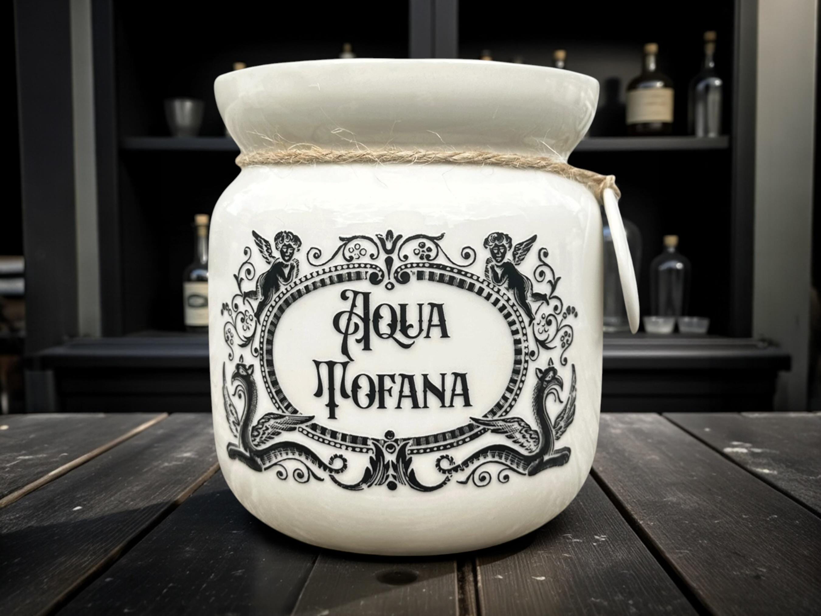 Crackpottery Ceramic Jar “Aqua Tofana  Funny Storage Jar, Dark Humour Kitchen Canister, Cream Ceramic Jar with Airtight Lid, Quirky Gift