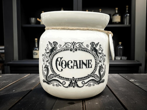 Crackpottery Ceramic Jar “Cocaine  Funny Storage Jar, Dark Humour Kitchen Canister, Cream Ceramic Jar with Airtight Lid, Quirky Gift