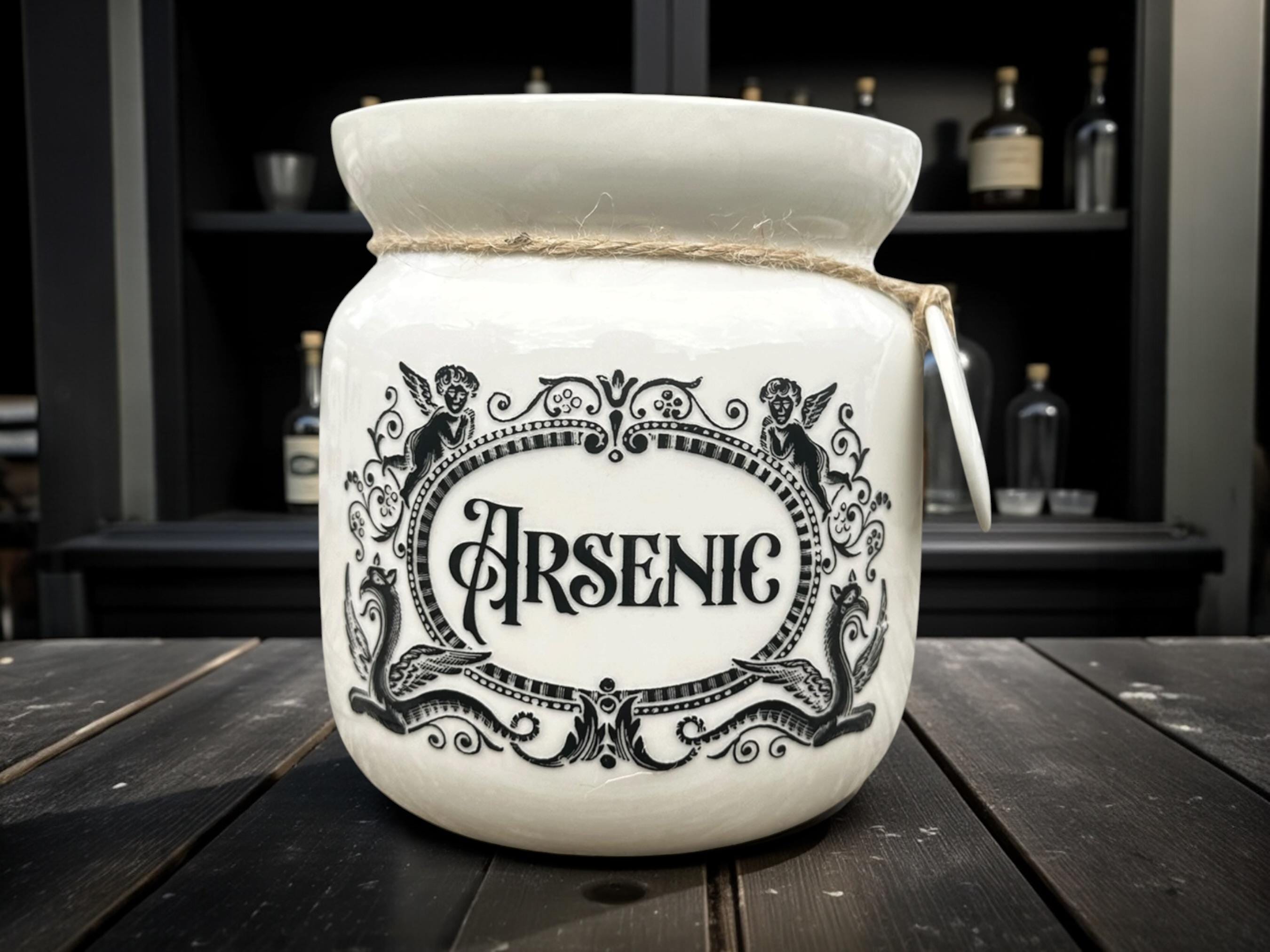 Crackpottery Ceramic Jar “Arsenic  Funny Storage Jar, Dark Humour Kitchen Canister, Cream Ceramic Jar with Airtight Lid, Quirky Gift