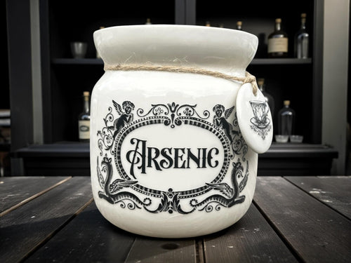 Crackpottery Ceramic Jar “Arsenic  Funny Storage Jar, Dark Humour Kitchen Canister, Cream Ceramic Jar with Airtight Lid, Quirky Gift