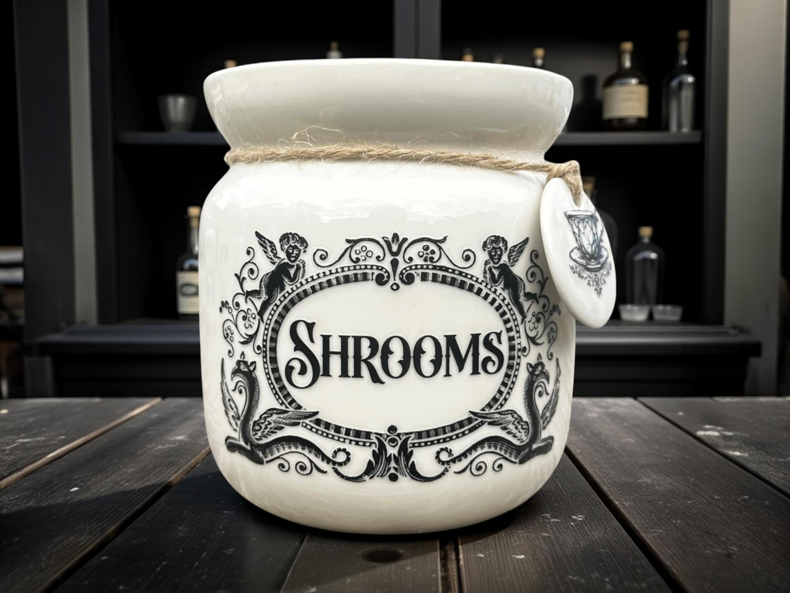 Crackpottery Ceramic Jar “Shrooms  Funny Storage Jar, Dark Humour Kitchen Canister, Cream Ceramic Jar with Airtight Lid, Quirky Gift
