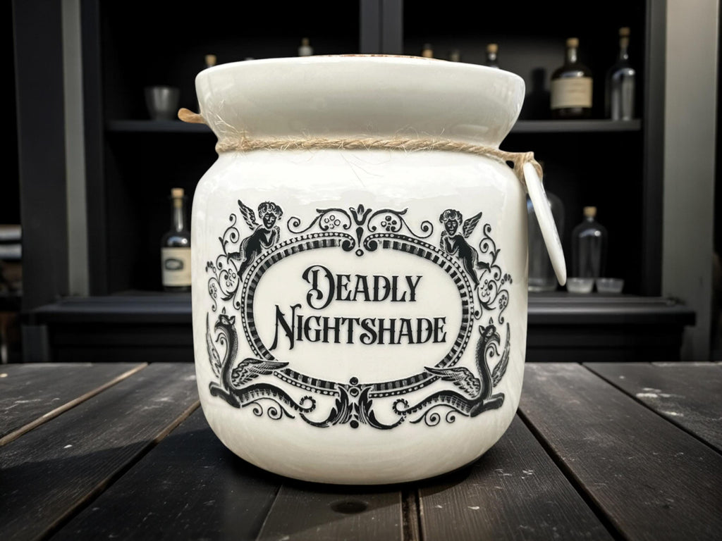 Crackpottery Ceramic Jar “Deadly Nightshade  Funny Storage Jar, Dark Humour Kitchen Canister, Cream Ceramic Jar Quirky Gift