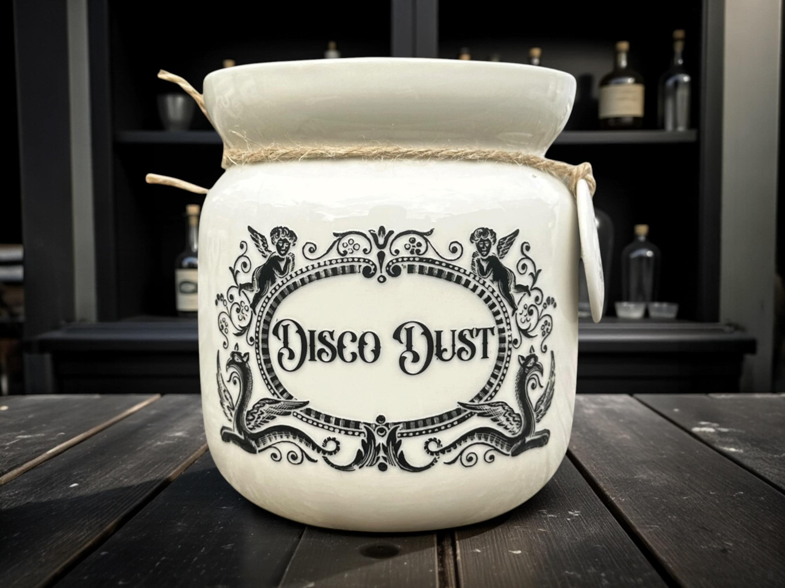 Crackpottery Ceramic Jar “Disco Dust  Funny Storage Jar, Dark Humour Kitchen Canister, Cream Ceramic Jar with Airtight Lid, Quirky Gift